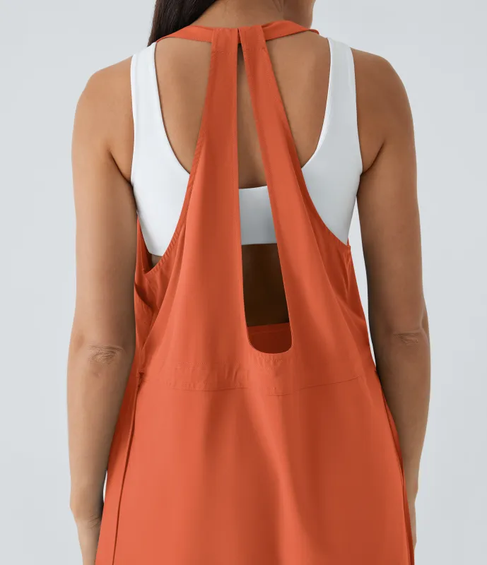 Halara Minivestido activo Breezeful™ senderismo secado rápido 2 piezas múltiple bolsillo sin espalda cordón - Flamingo - XS sold by Halara