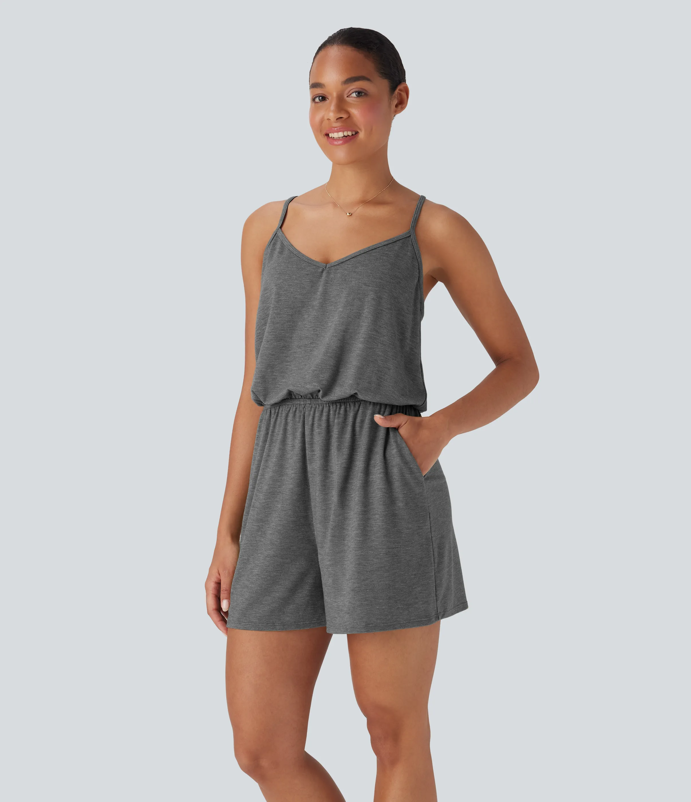 Halara Mono relajado ancho con tirantes ajustables y bolsillos - Darl Gray Floral Yarn - XS sold by Halara