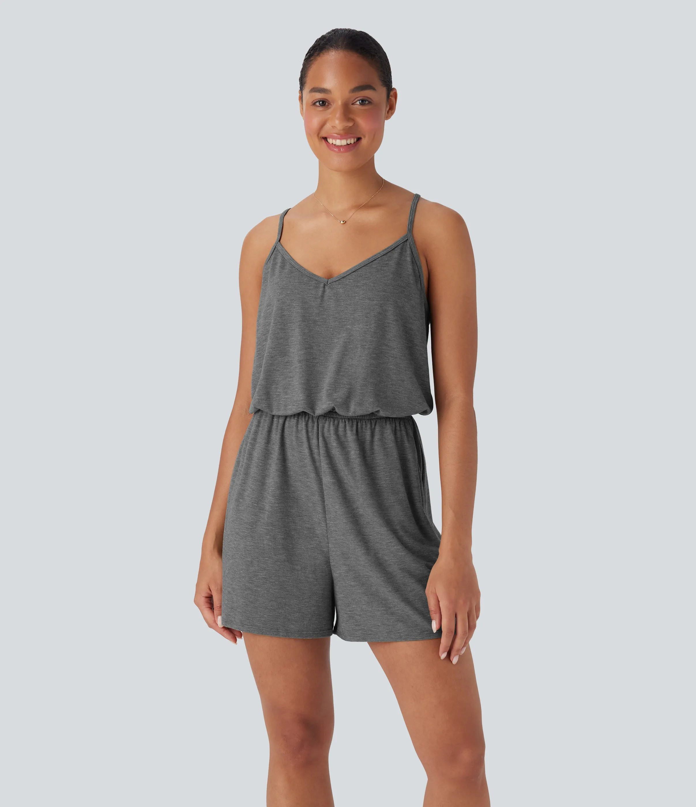 Halara Mono relajado ancho con tirantes ajustables y bolsillos - Darl Gray Floral Yarn - XS sold by Halara product image thumbnail 4