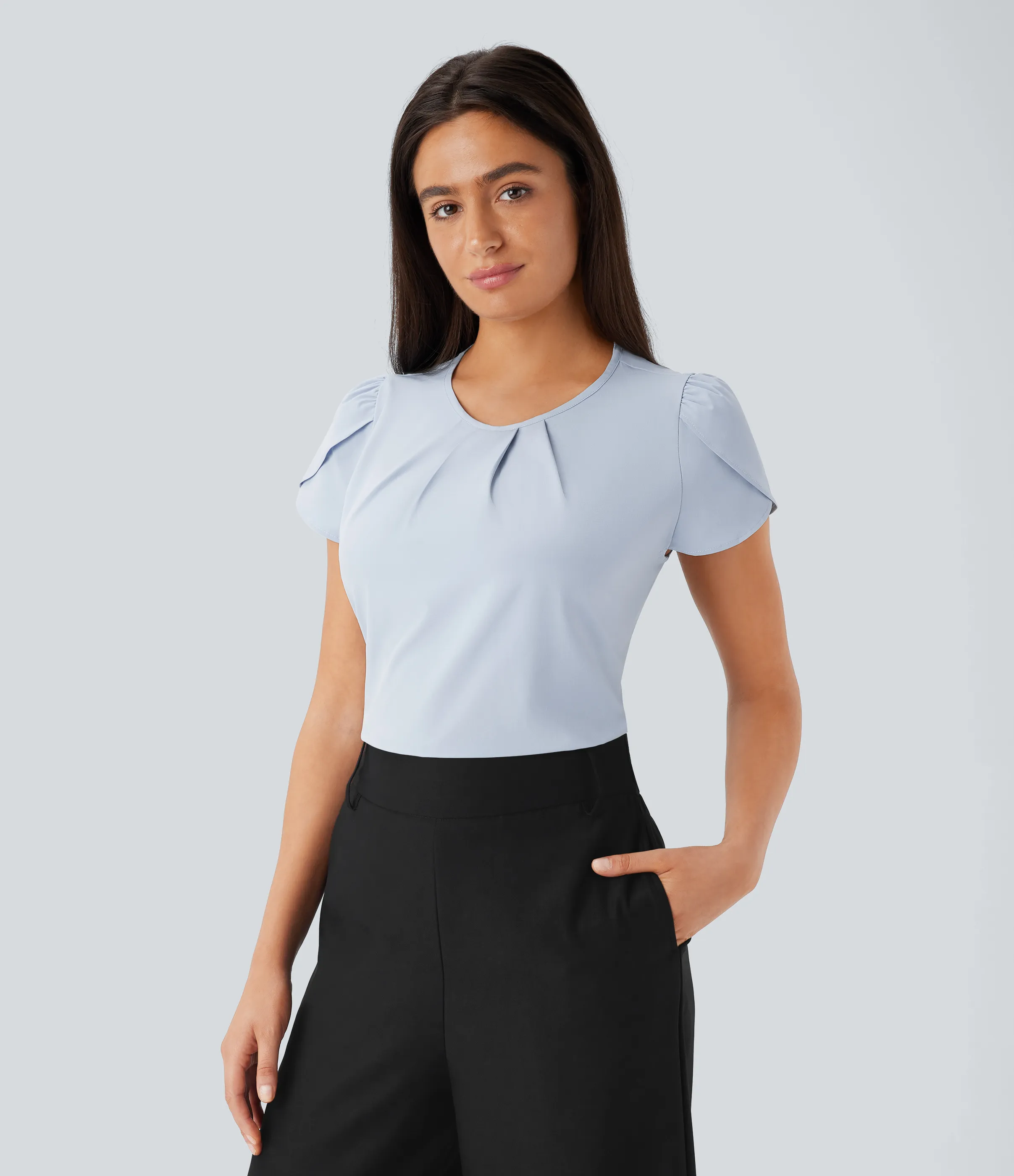 Halara Camiseta Breezeful™ oficina secado rápido cuello redondo manga corta abertura espalda - Ballad Blue - XS sold by Halara