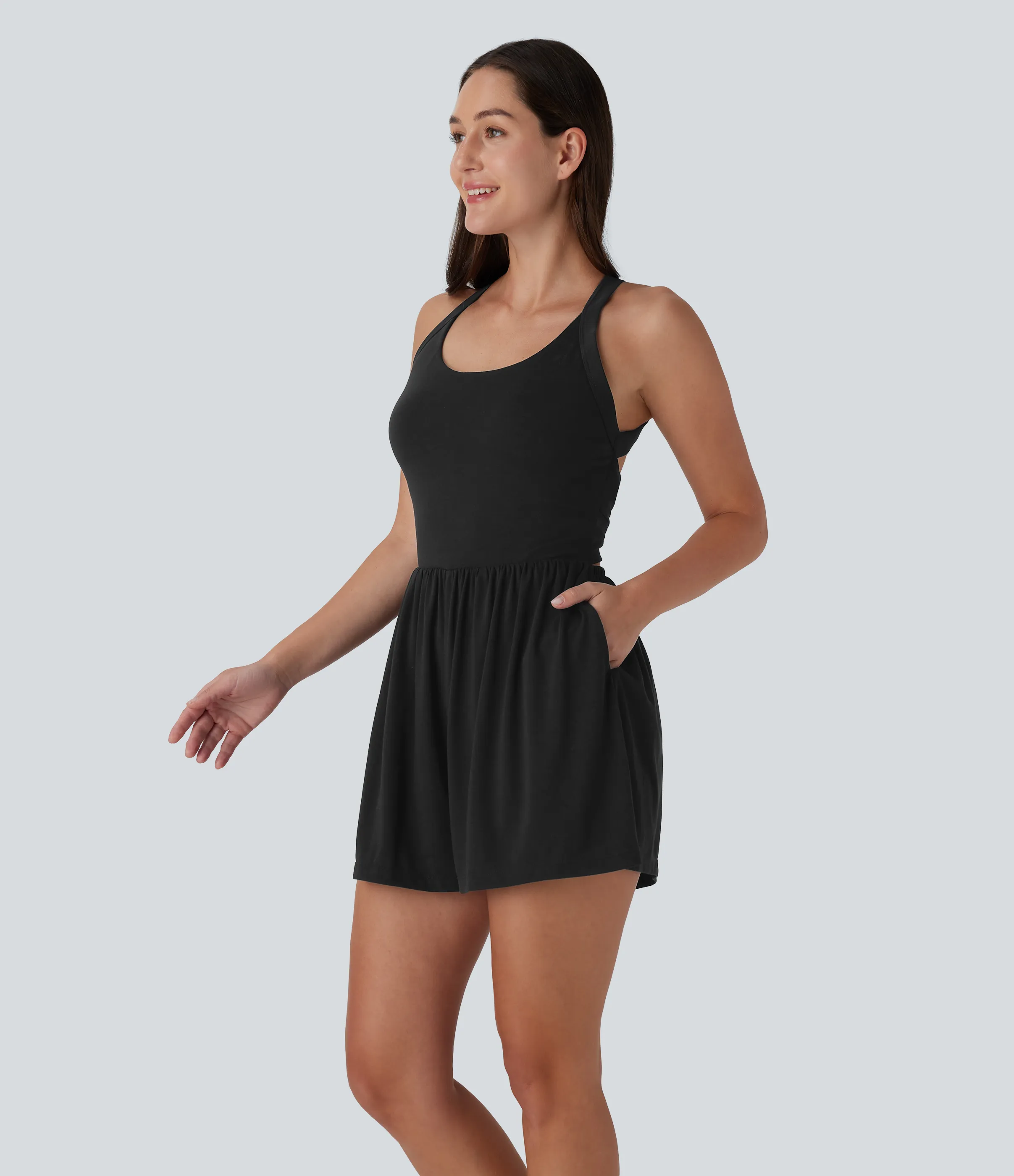 Halara Mono resort 2 en 1 bolsillo lateral torcido sin espalda - Edición Easy Peezy - Black - L sold by Halara product image thumbnail 4