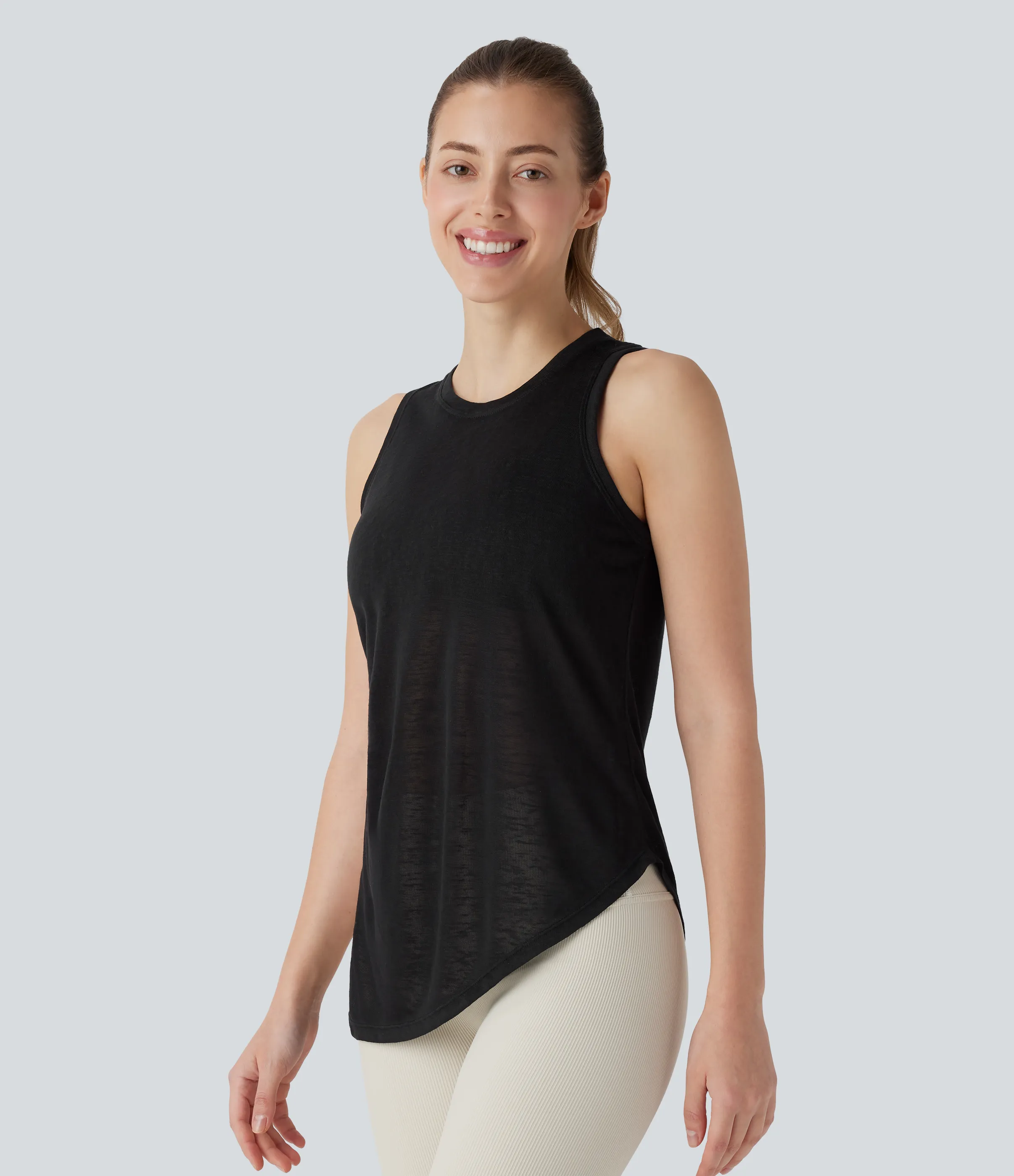 Halara Camiseta yoga sin mangas cuello redondo dobladillo dividido asimétrico lazo lateral - Black - XS sold by Halara product image thumbnail 4