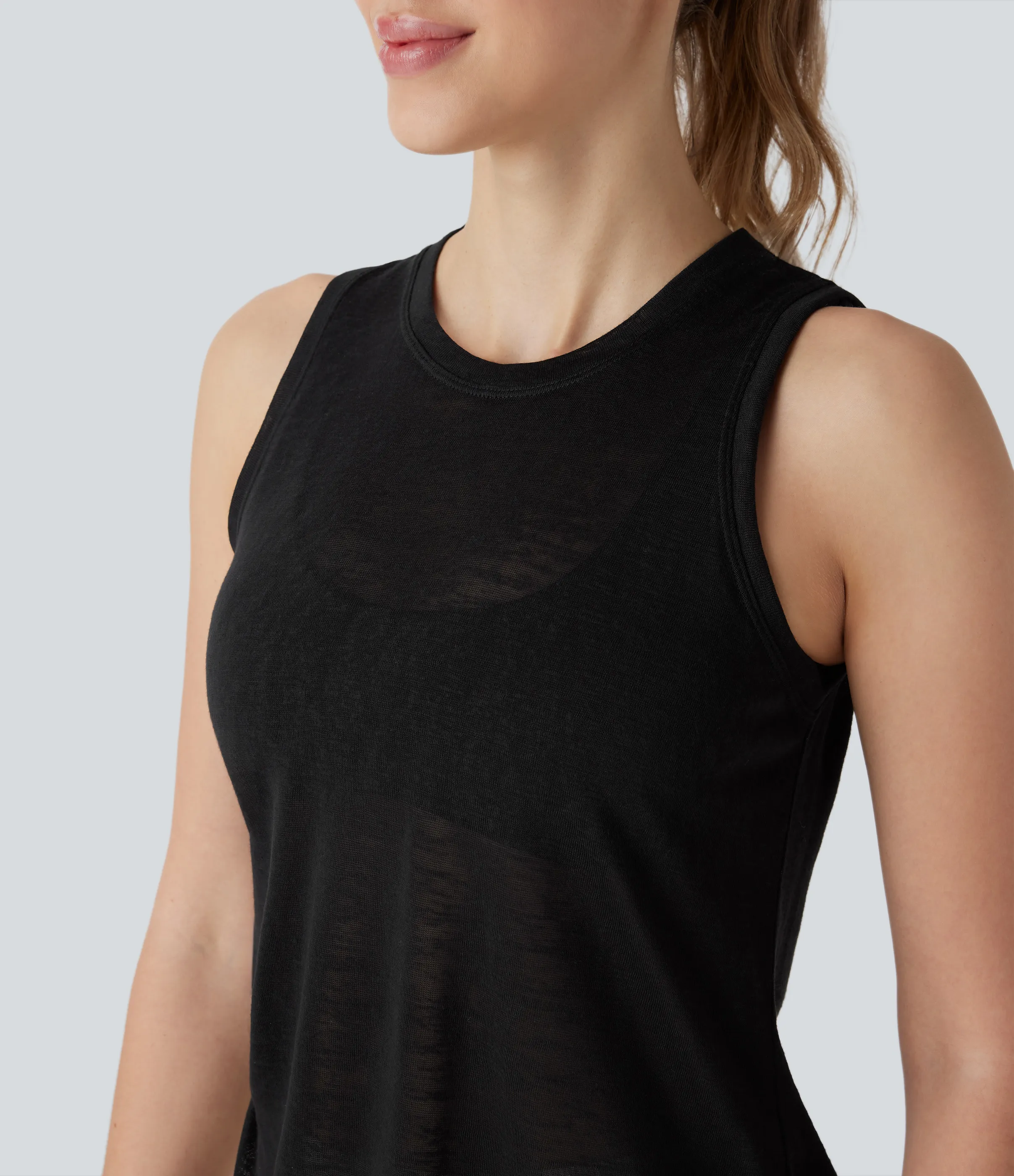 Halara Camiseta yoga sin mangas cuello redondo dobladillo dividido asimétrico lazo lateral - Black - XS sold by Halara product image thumbnail 5