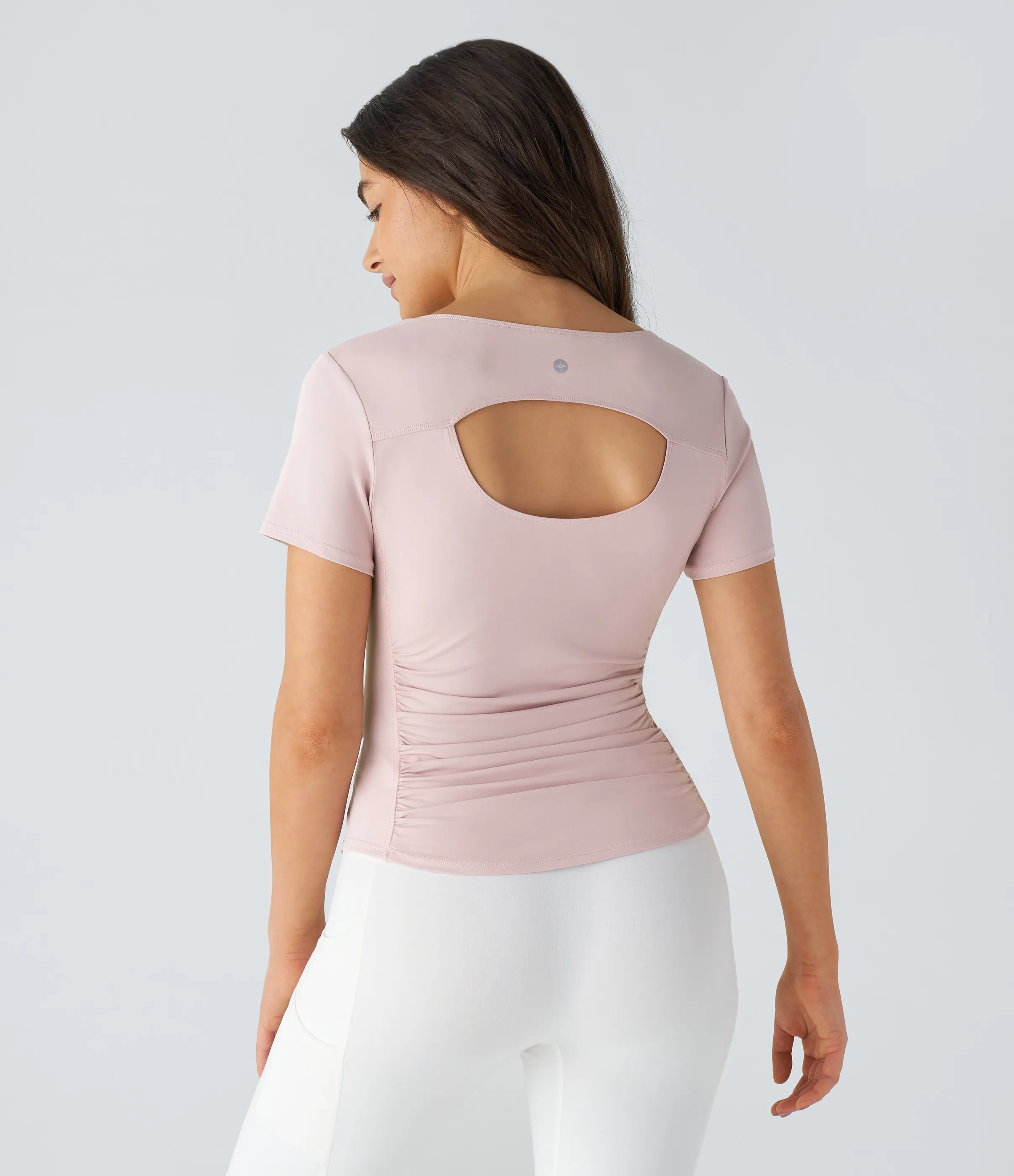 Halara Top deportivo yoga dobladillo curvo fruncido abertura sin espalda manga corta cuello U - Pale Lilac - S sold by Halara product image thumbnail 3