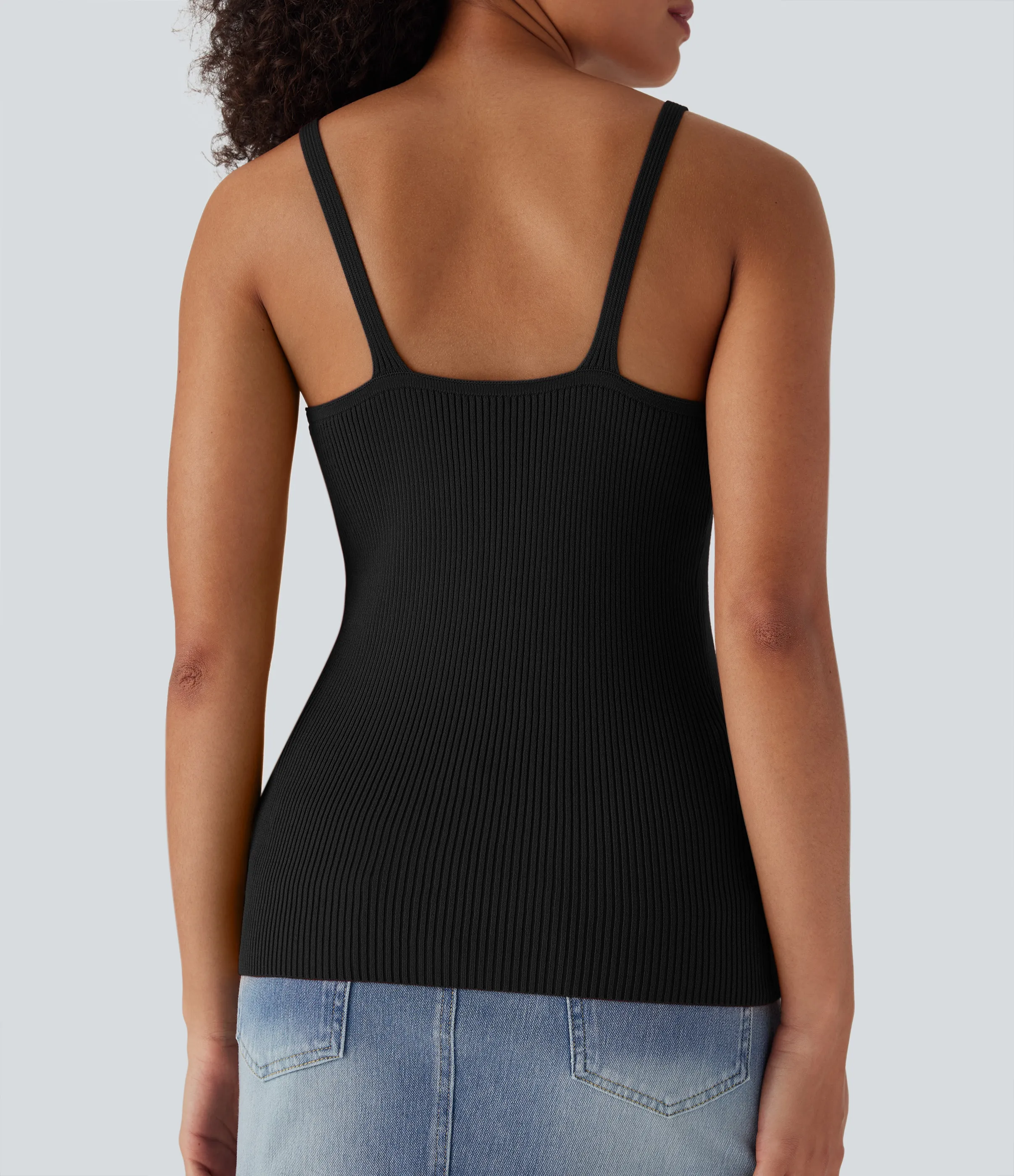 Halara Camiseta de tirantes de punto con espalda abierta y botones - Black - XS sold by Halara product image thumbnail 5