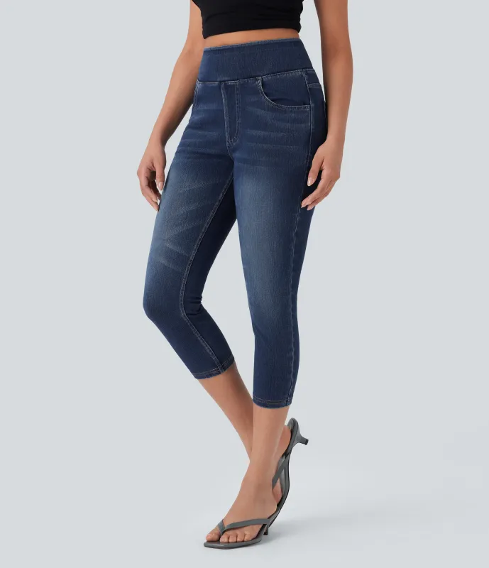 Halara Leggings capri Halara Flex™ Denim mezclilla elástica de tiro alto con bolsillos - Bright Blue Denim - XL(regular) sold by Halara