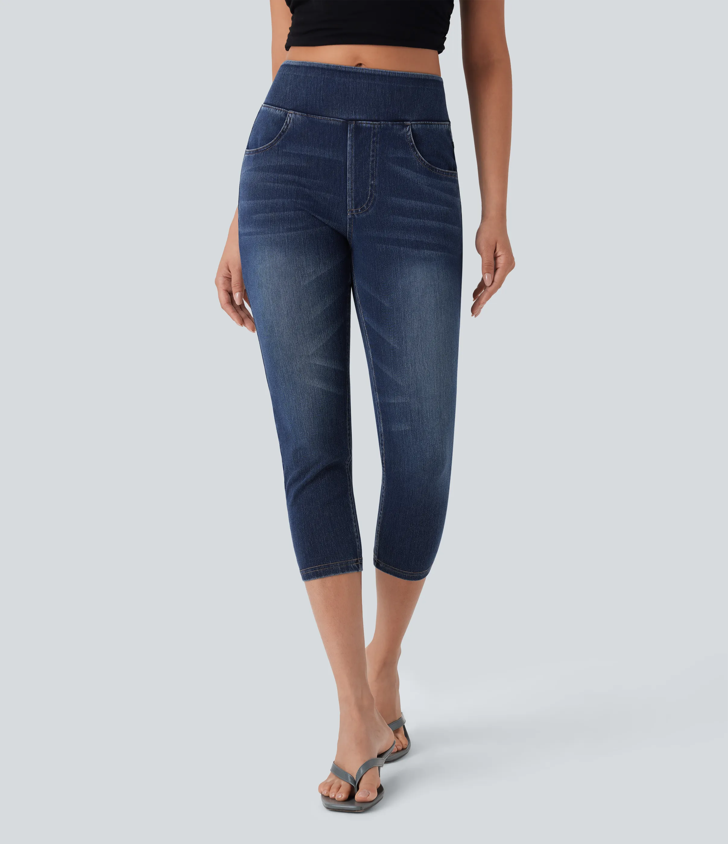 Halara Leggings capri Halara Flex™ Denim mezclilla elástica de tiro alto con bolsillos - Bright Blue Denim - XL(regular) sold by Halara product image thumbnail 4