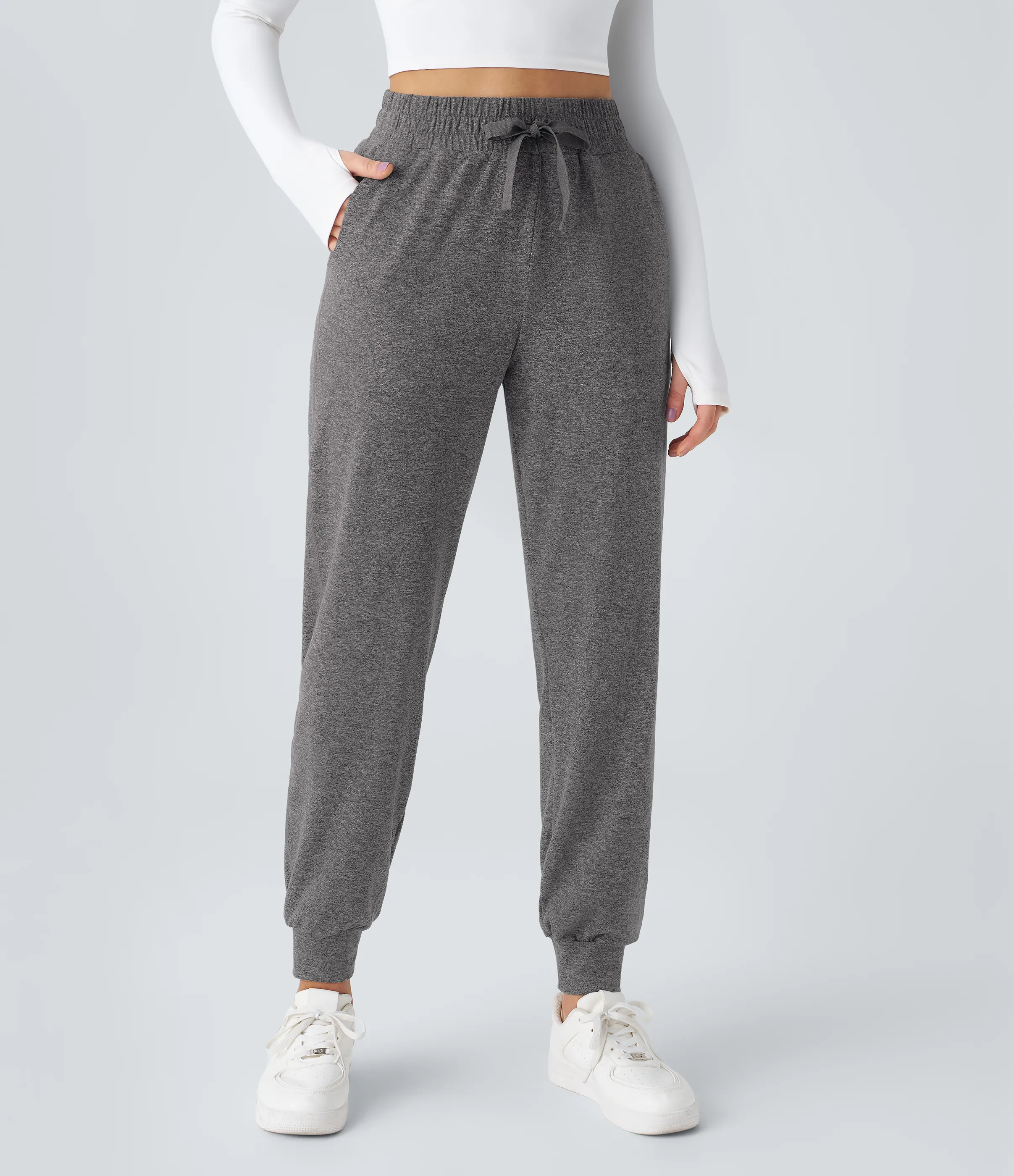 Halara Joggers yoga fruncido bolsillo lateral cordón tiro alto - Mottled Light Grey - XL(petite) sold by Halara product image thumbnail 3