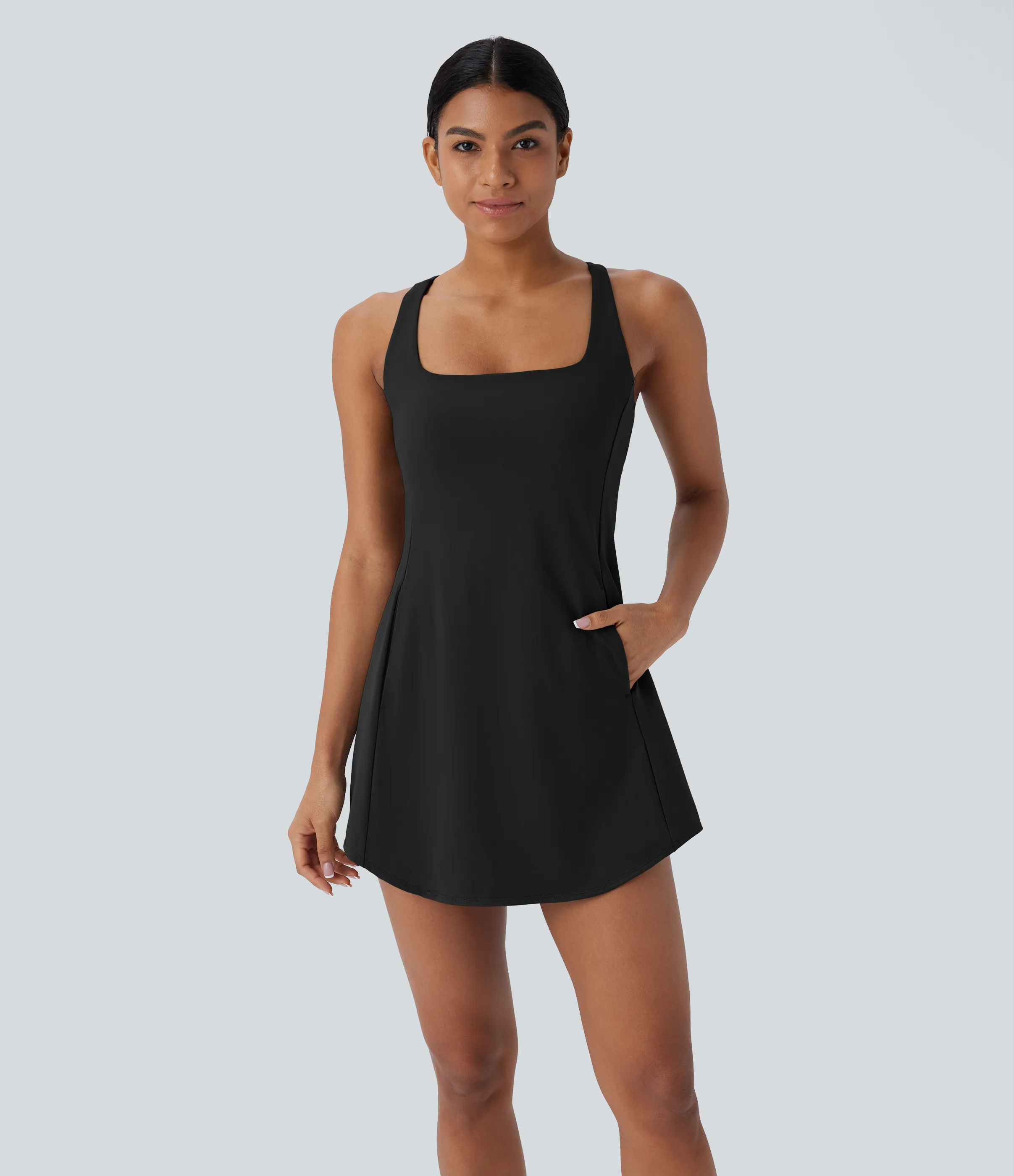 Halara Vestido deportivo mini de yoga SoftlyZero™ Plush afelpado con abertura y bolsillos, 3 piezas en copas D-F - Black - L sold by Halara product image thumbnail 3