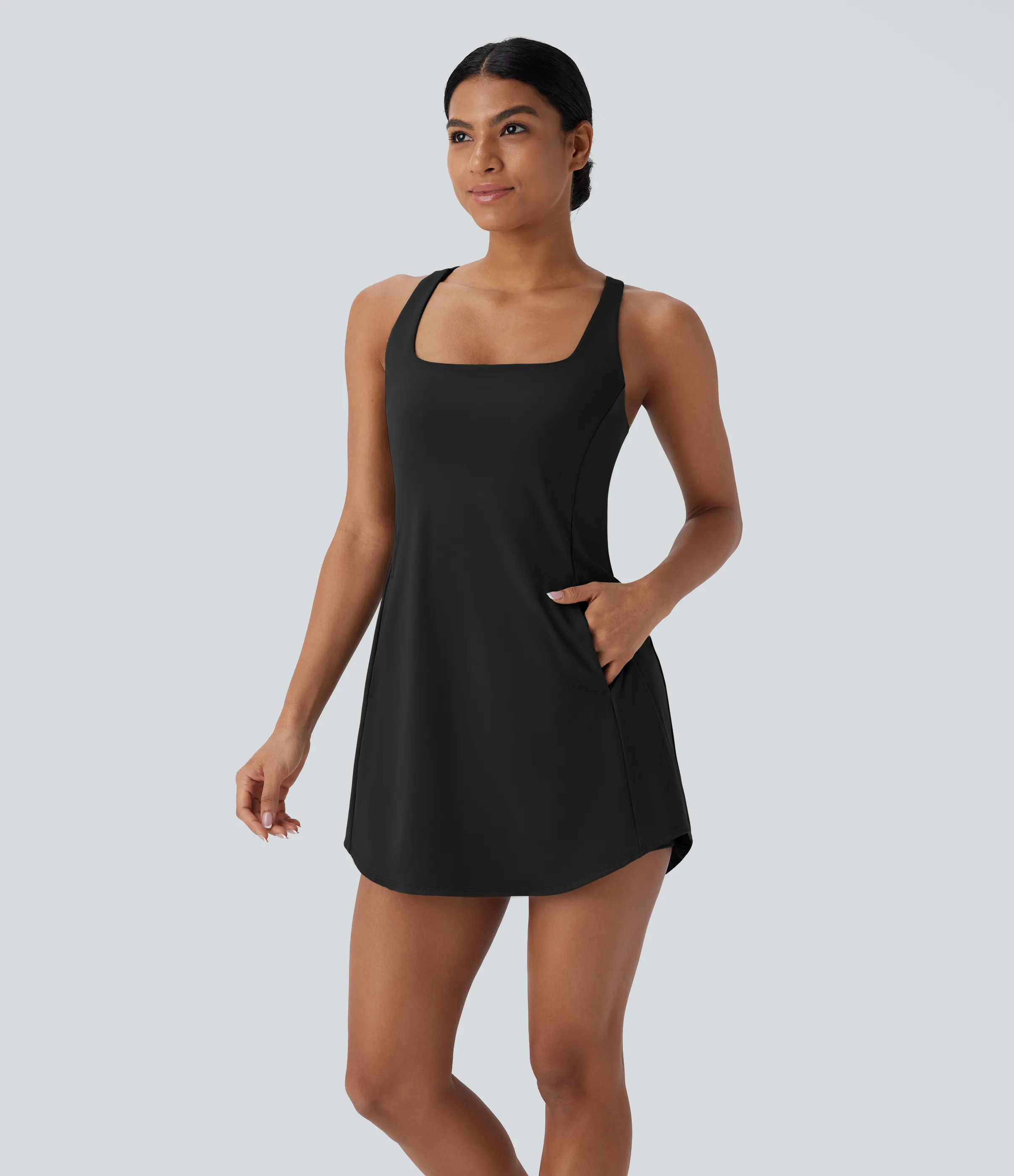 Halara Vestido deportivo mini de yoga SoftlyZero™ Plush afelpado con abertura y bolsillos, 3 piezas en copas D-F - Black - L sold by Halara product image thumbnail 4