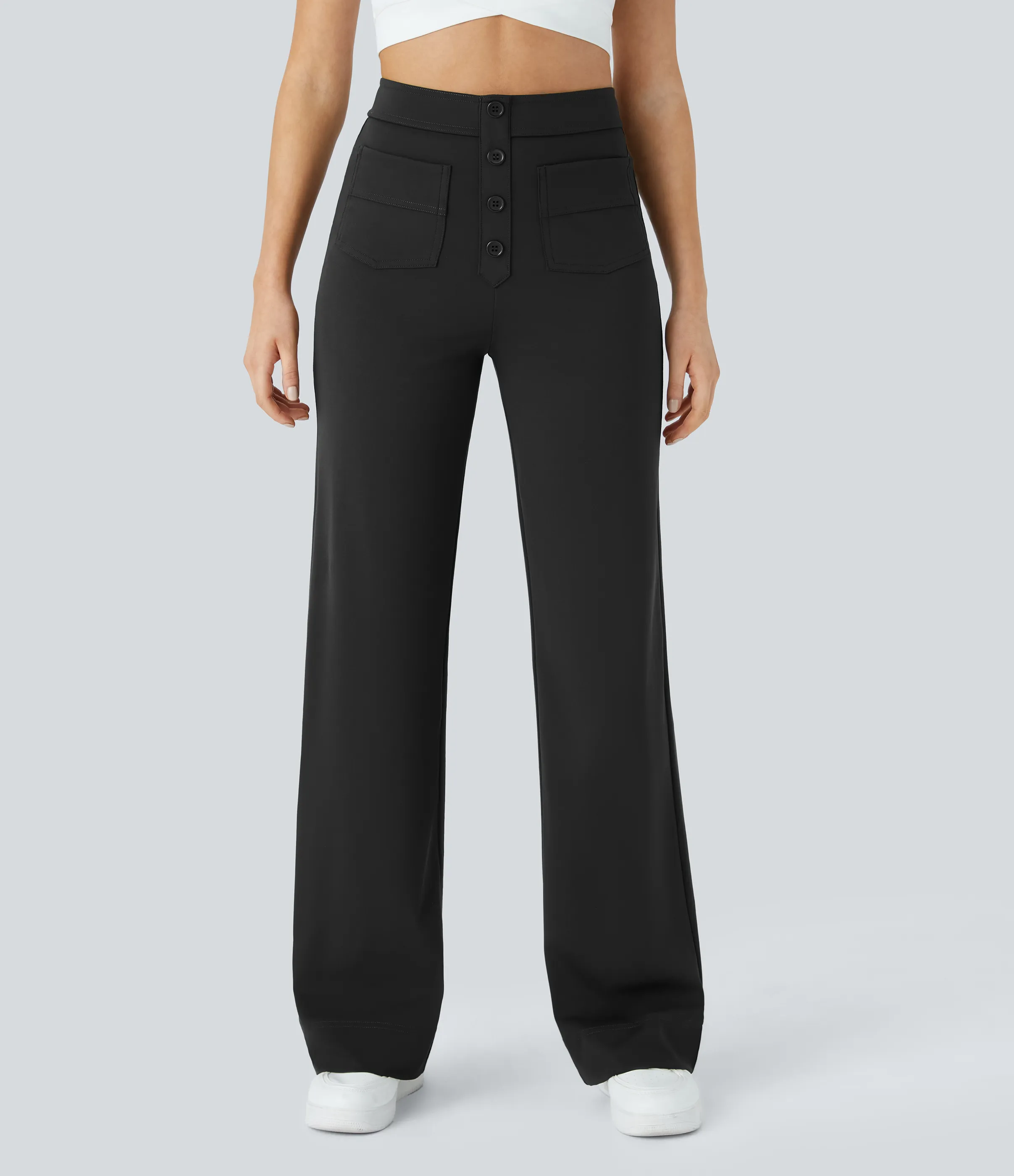 Halara Pantalones pierna recta múltiple bolsillo botón tiro alto - Black - L(ultratall) sold by Halara product image thumbnail 2
