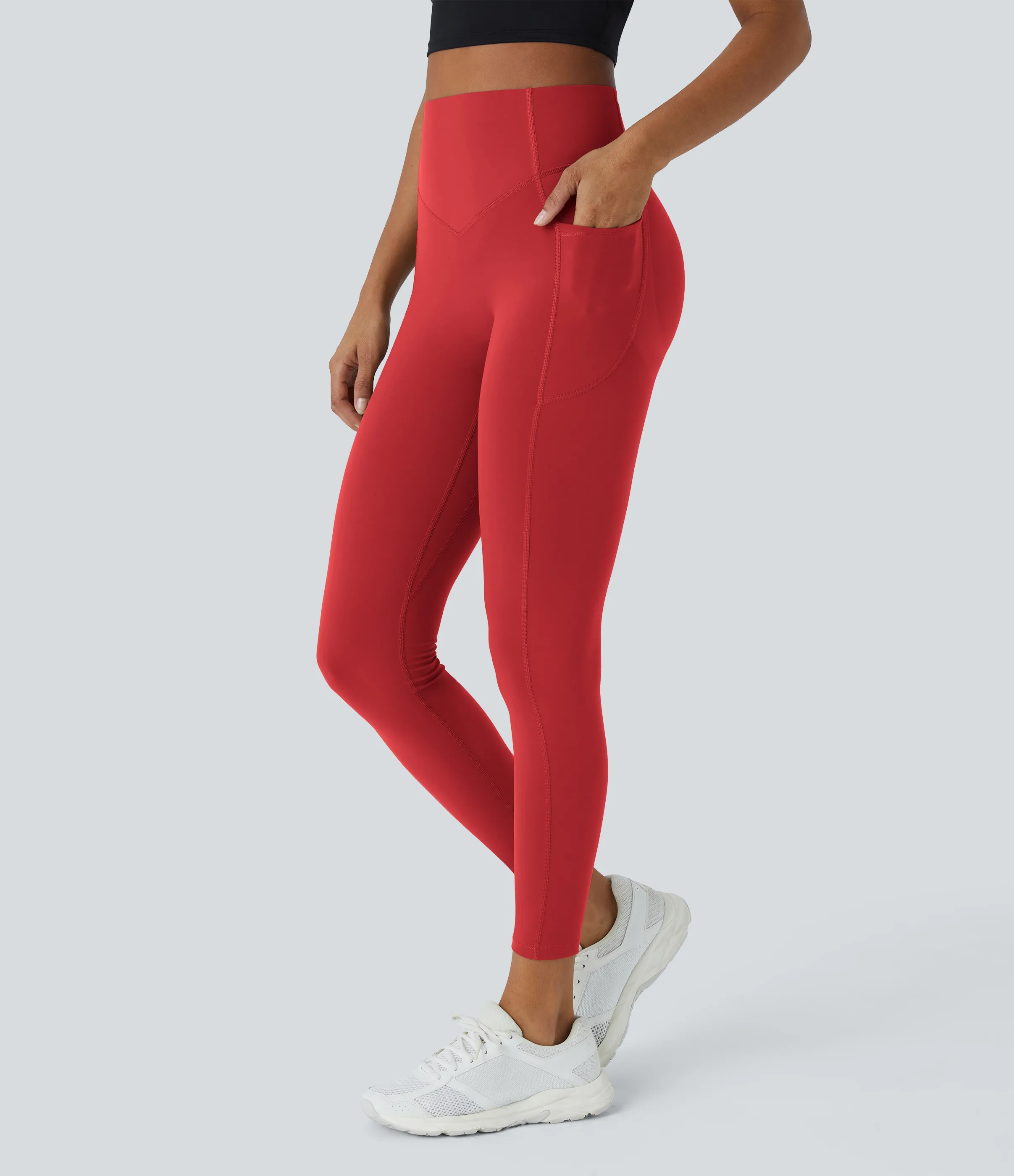 Halara Leggings SoCinched UltraSculpt entrenamiento moldeador bolsillo lateral control abdomen tiro alto - Aura Orange - S(full_length) sold by Halara product image thumbnail 4