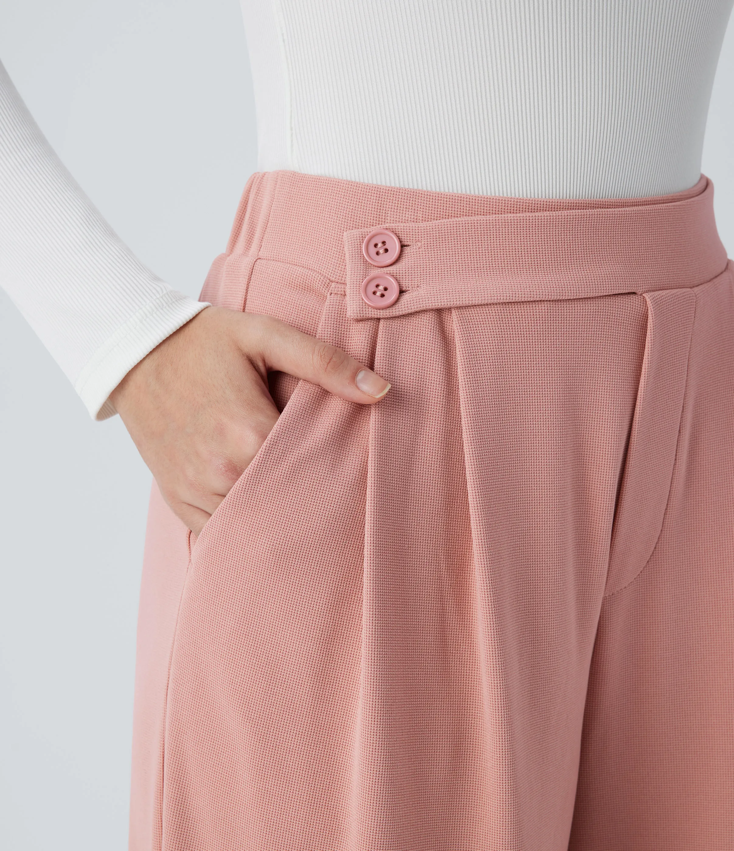 Halara Pantalón tiro alto botón bolsillo lateral plisado pierna ancha - Rose Tan - L(petite) sold by Halara product image thumbnail 5