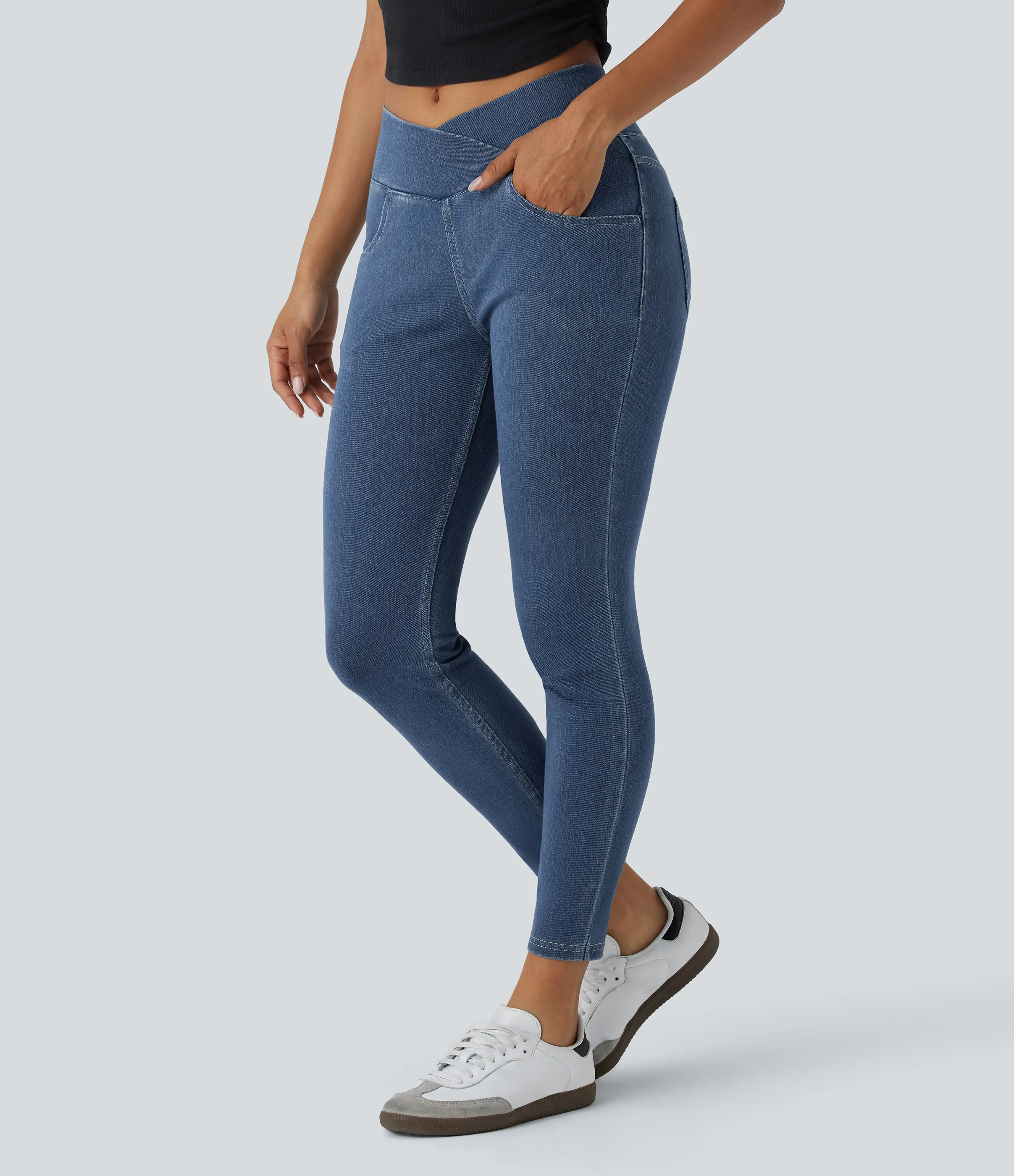 Halara Leggings Halara Flex™ Denim oficina elástico múltiple bolsillo cruzado tiro alto - Denim Dark Blue - L(7/8) sold by Halara product image thumbnail 2