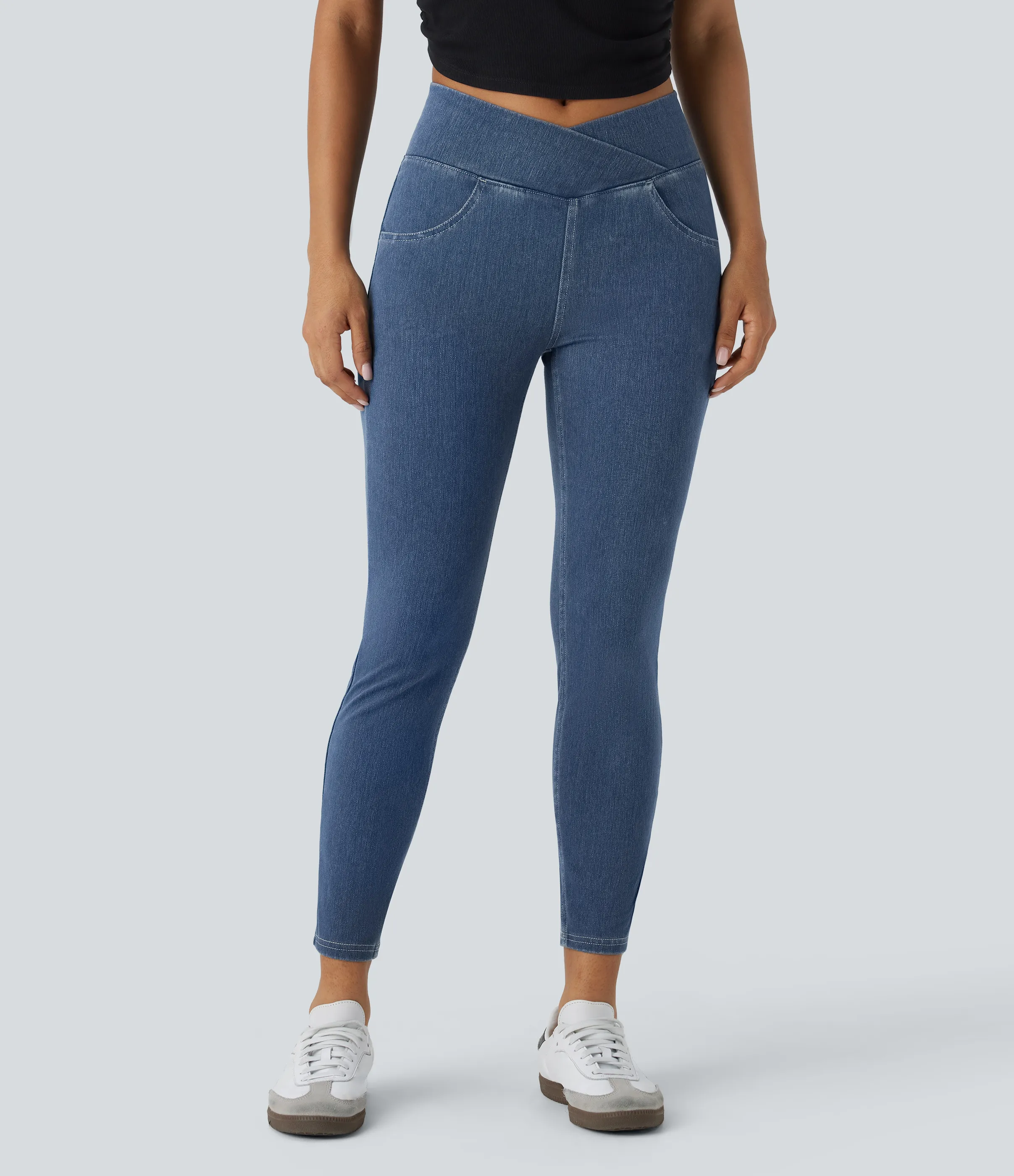 Halara Leggings Halara Flex™ Denim oficina elástico múltiple bolsillo cruzado tiro alto - Denim Dark Blue - L(7/8) sold by Halara product image thumbnail 4