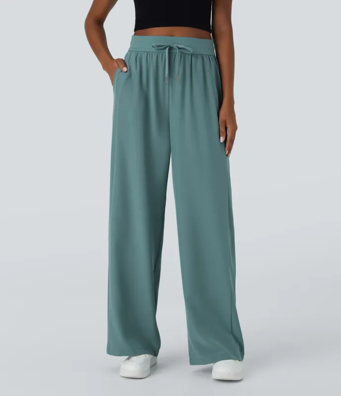 Halara Pantalón pierna ancha bolsillo lateral cordón tiro alto - Stone Green - M(regular) sold by Halara