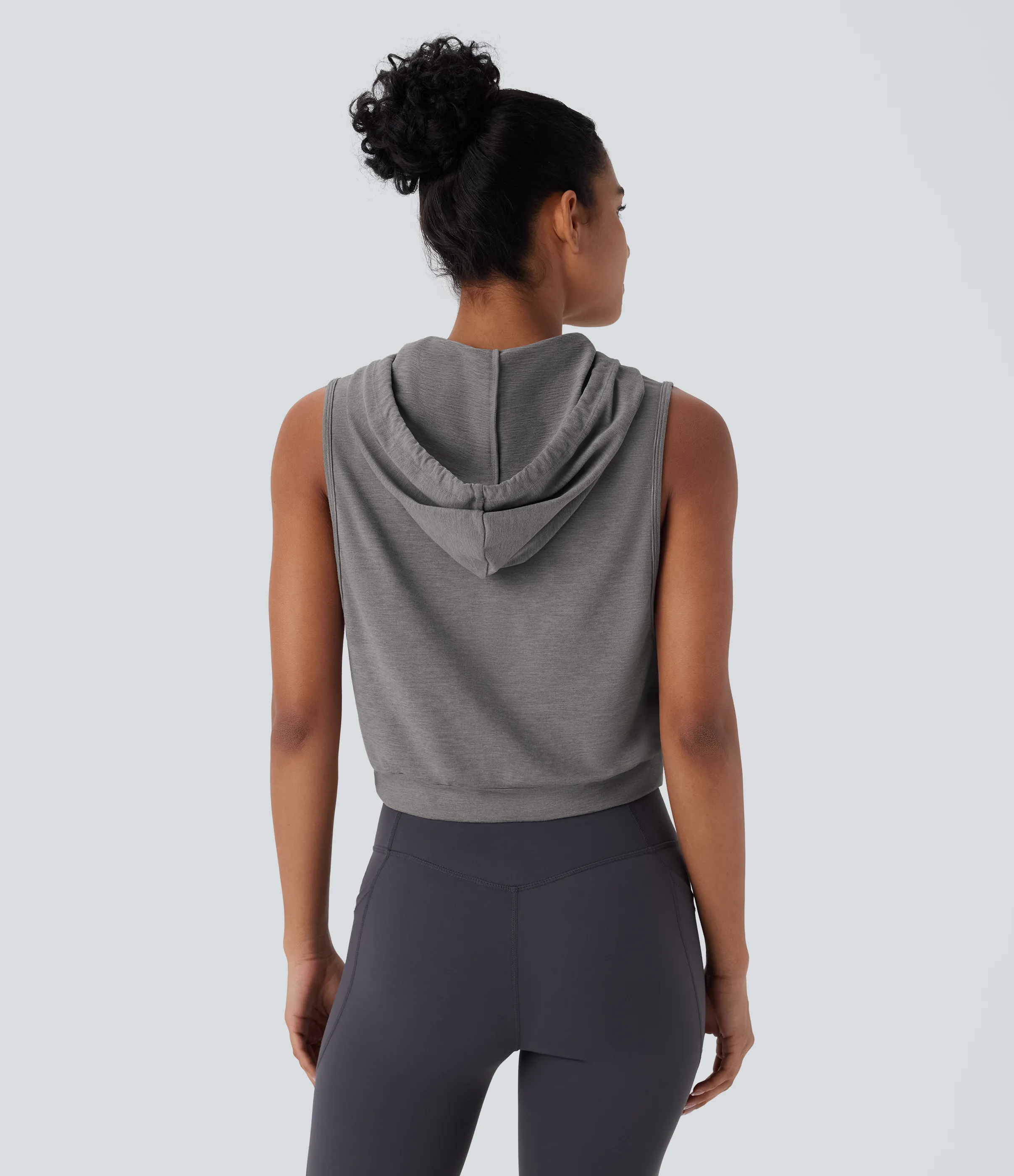 Halara Camiseta sin mangas corta correr capucha cordón ajustable - Mottled Earth Gray - M sold by Halara product image thumbnail 3