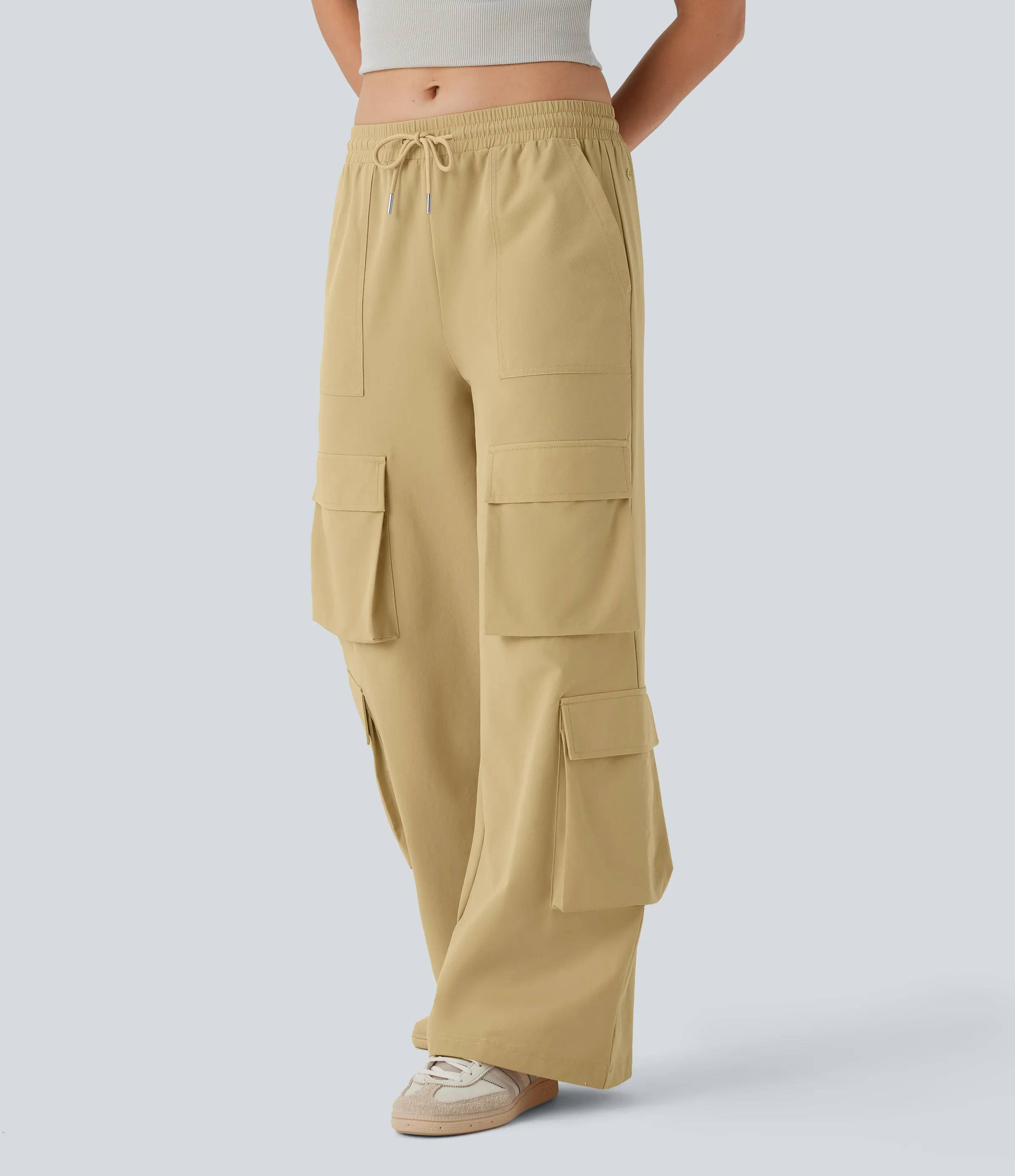 Halara Pantalón cargo tiro medio cordón múltiple bolsillo pierna ancha - Moonstone - L(regular) sold by Halara product image thumbnail 4