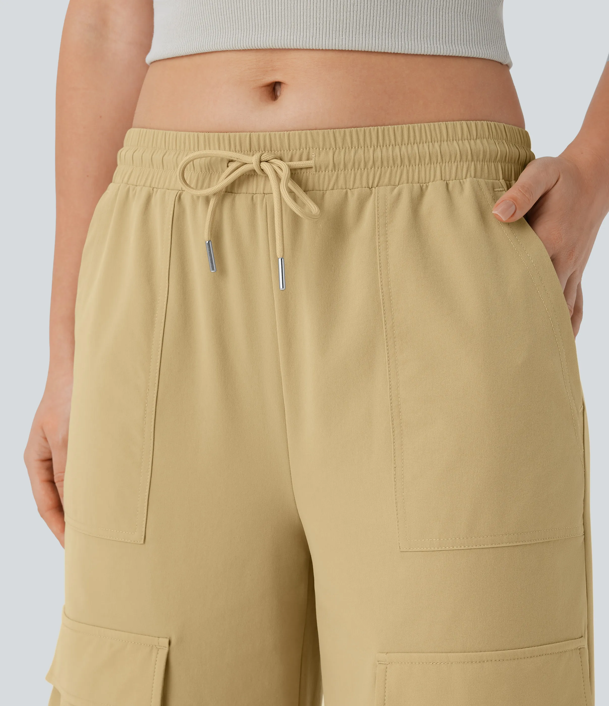 Halara Pantalón cargo tiro medio cordón múltiple bolsillo pierna ancha - Moonstone - L(regular) sold by Halara product image thumbnail 5