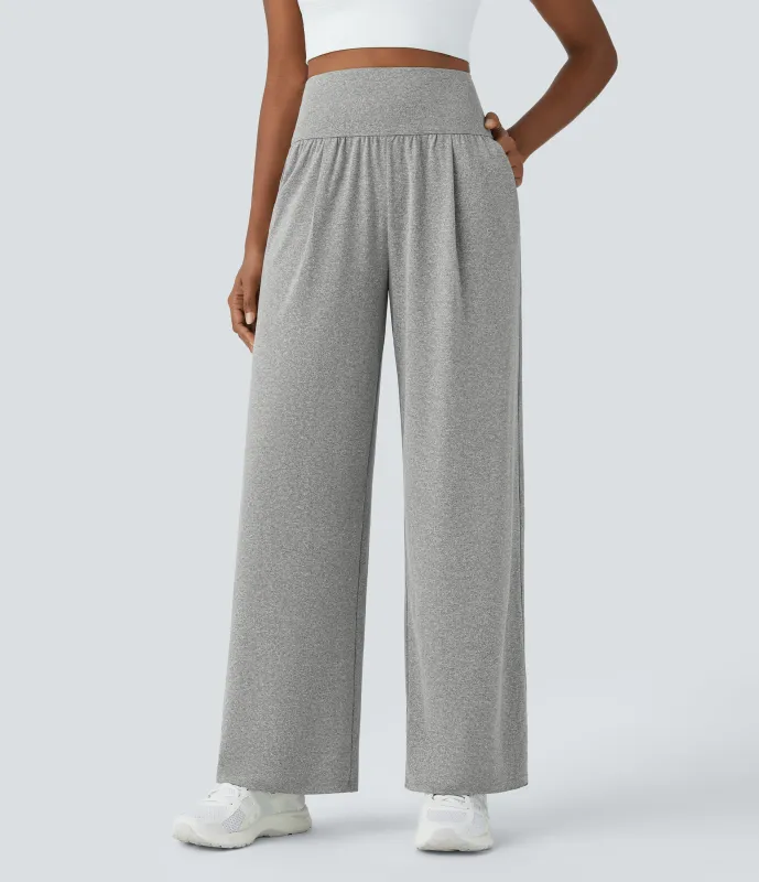 Halara Pantalón yoga tiro alto recto bolsillo lateral pliegue - Fog Gray - M(regular) sold by Halara