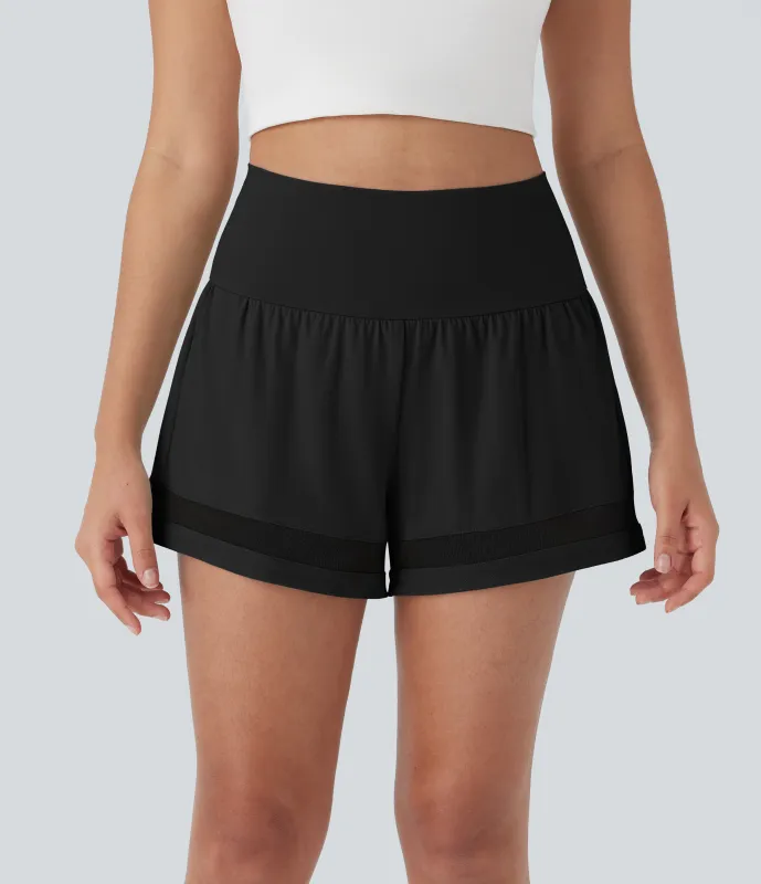 Halara Shorts de entrenamiento 2 en 1 Softlyzero™ Airy de tiro medio con contraste, bolsillos laterales y traseros de tacto fresco - Black - S sold by Halara