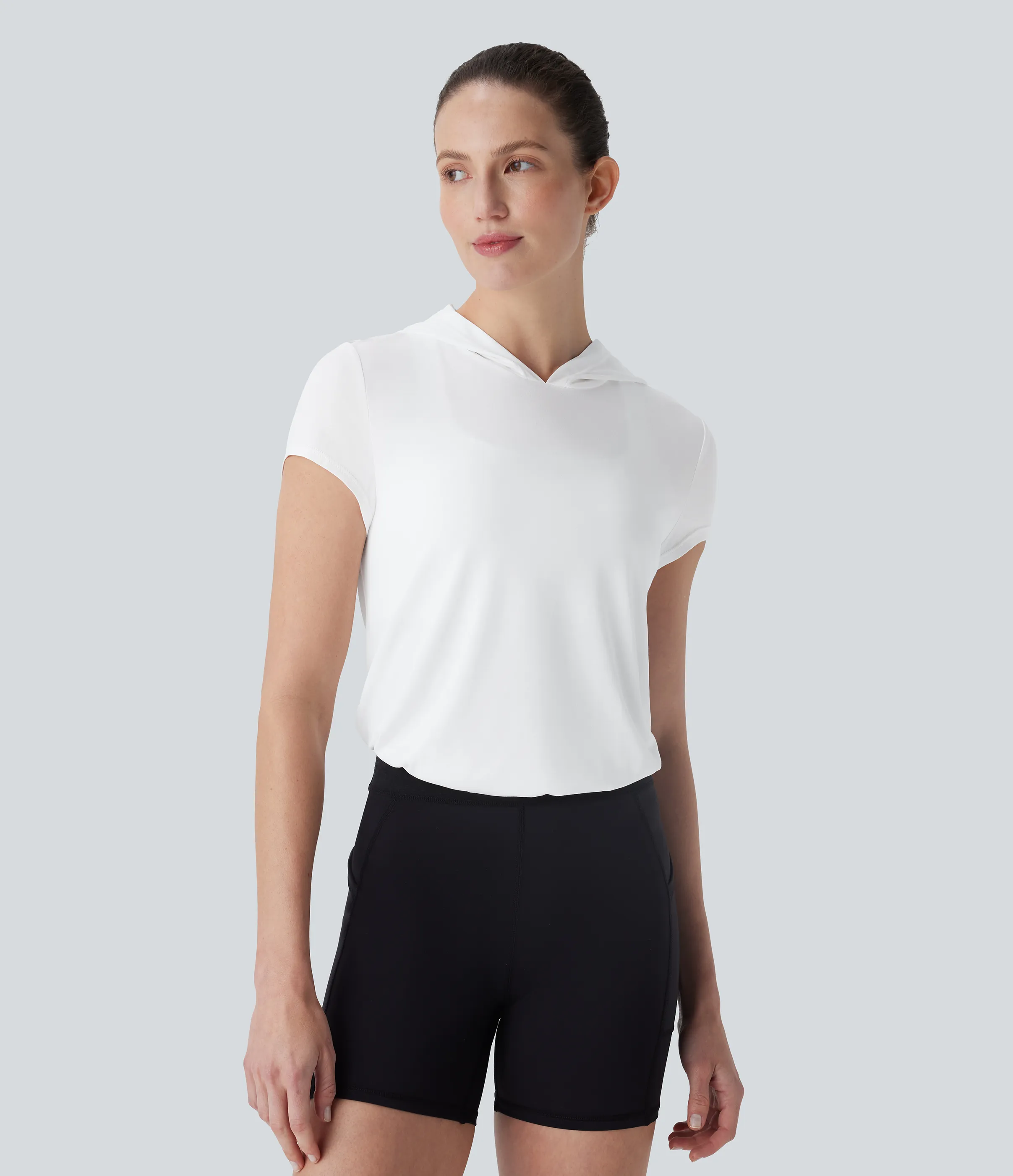 Halara Top deportivo de yoga con capucha y mangas cortas recortadas - White - S sold by Halara product image thumbnail 3
