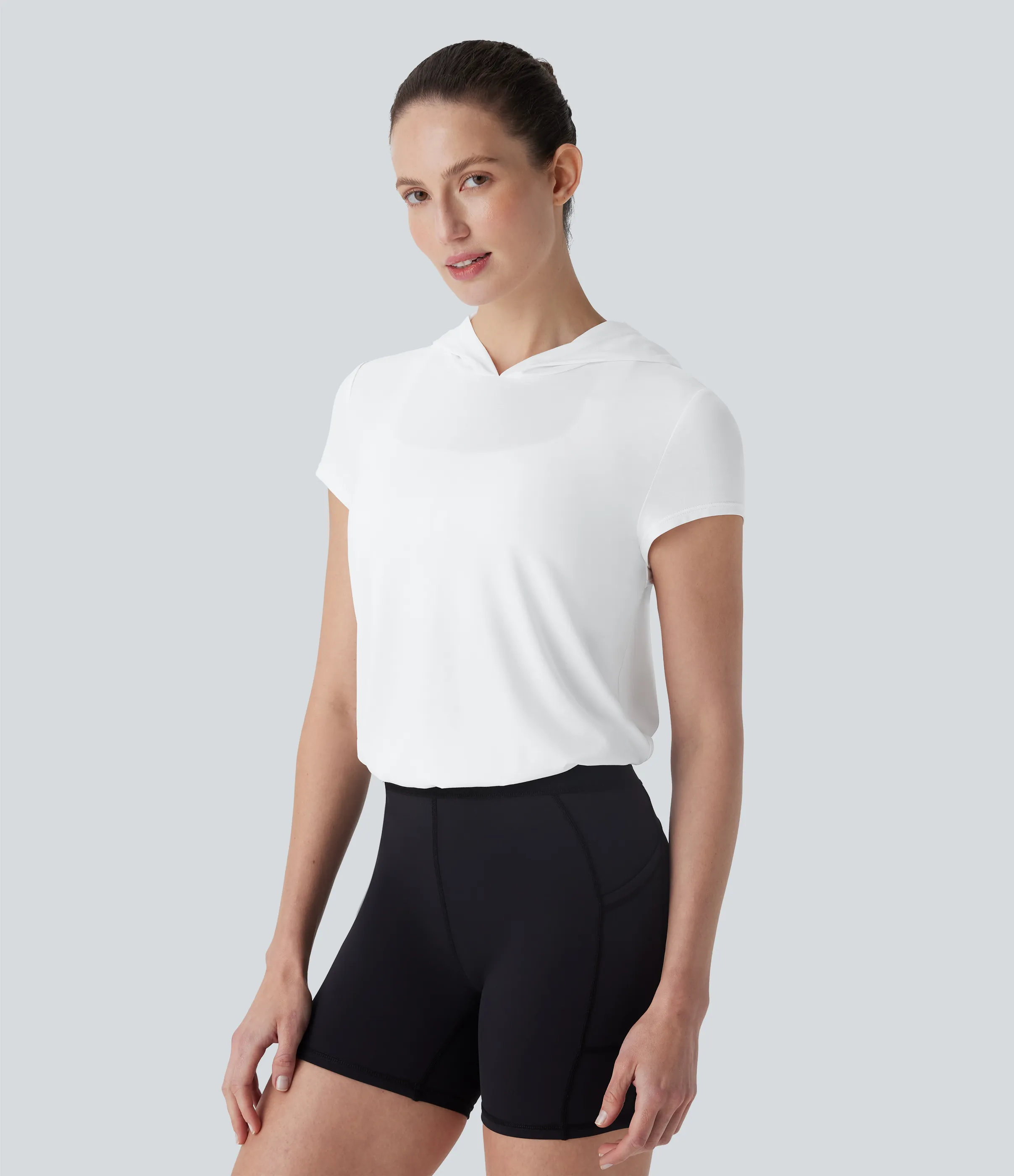 Halara Top deportivo de yoga con capucha y mangas cortas recortadas - White - S sold by Halara product image thumbnail 4