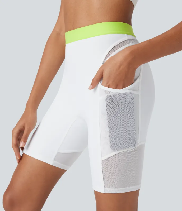 Halara Shorts bikers de entrenamiento de secado rápido SpeedWave™ de tiro alto con malla en contraste de 18 cm y bolsillos laterales - White - M sold by Halara