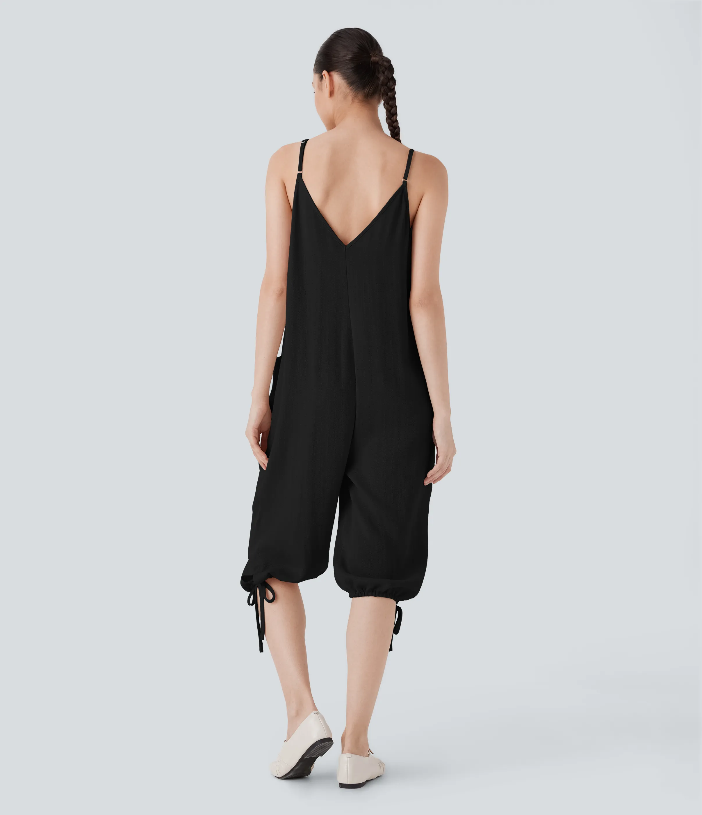 Halara Mono casual efecto lino con bolsillos cordones ajustables en el bajo y tirantes - Black - S(regular) sold by Halara product image thumbnail 3