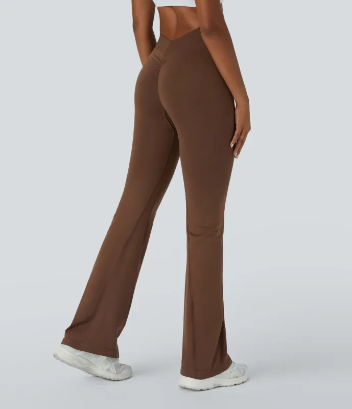 Halara Pantalón yoga acampanado tiro alto frunce sin costura - Tiramisu - M(regular) sold by Halara