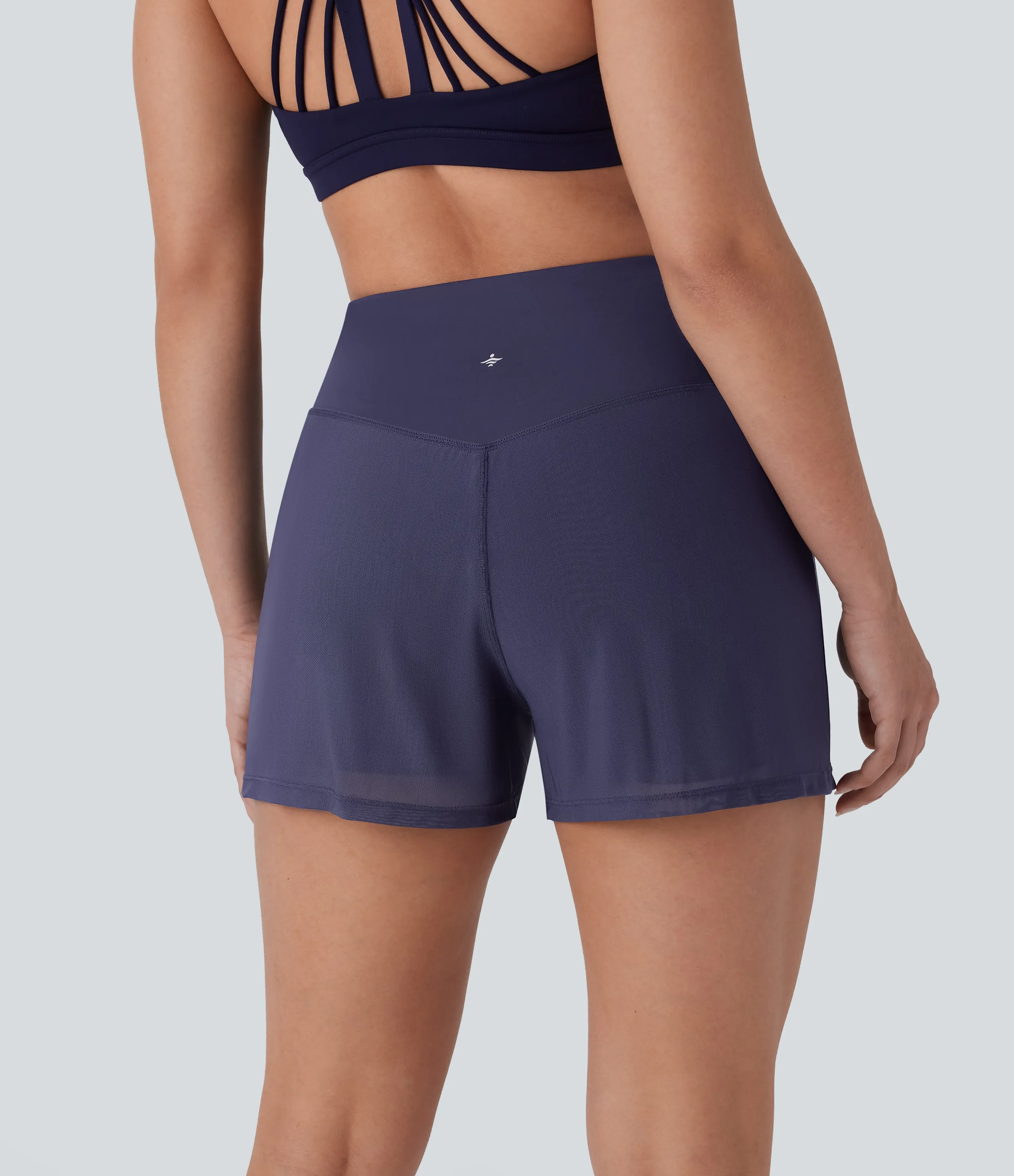 Halara Shorts de yoga 2 en 1 de tiro alto con bolsillo lateral y malla en contraste de 7,62cm - Dark Lilac Grey - L sold by Halara product image thumbnail 3