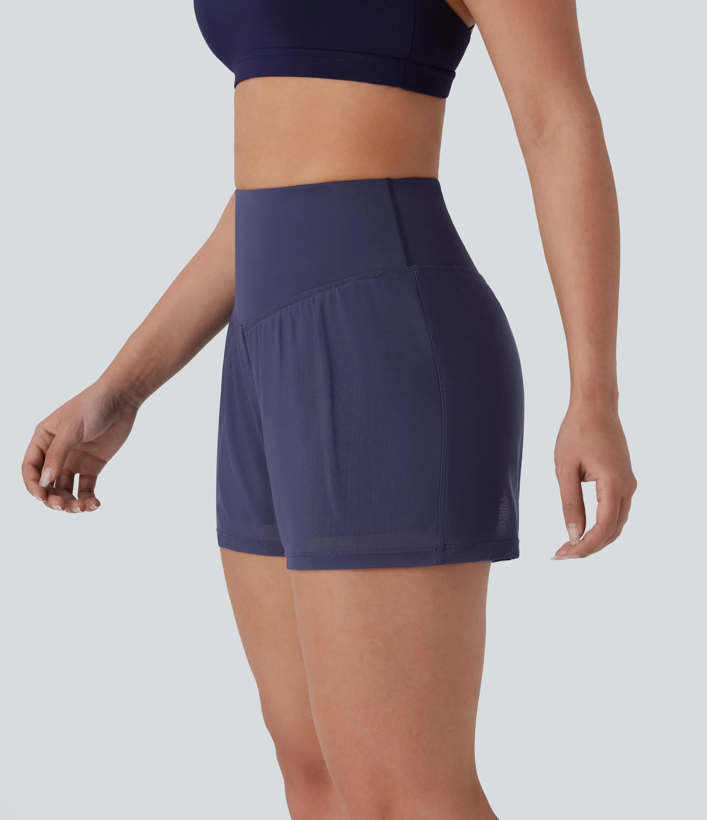Halara Shorts de yoga 2 en 1 de tiro alto con bolsillo lateral y malla en contraste de 7,62cm - Dark Lilac Grey - L sold by Halara product image thumbnail 4