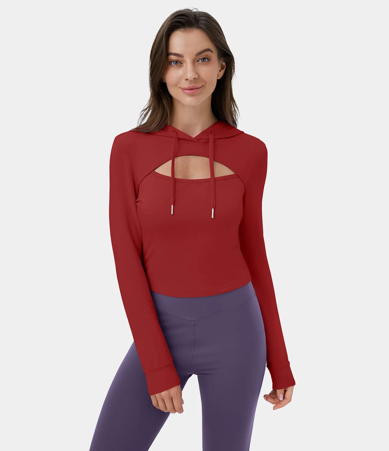 Halara Sudadera con capucha informal y cordón recortado - Red Dahlia - L sold by Halara