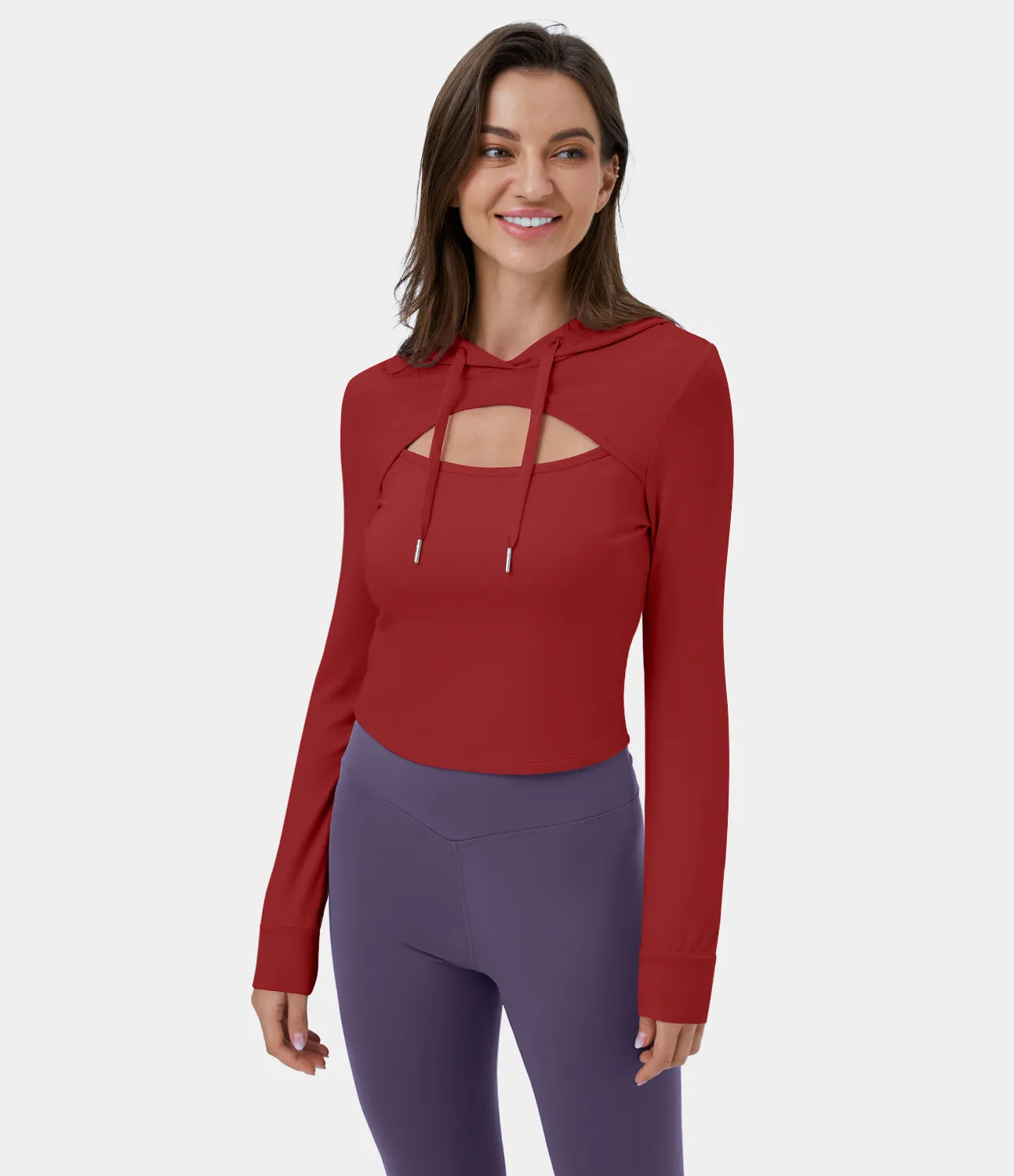 Halara Sudadera con capucha informal y cordón recortado - Red Dahlia - L sold by Halara product image thumbnail 4