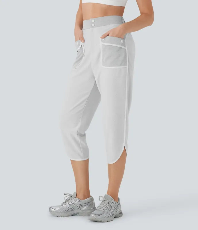 Halara Pantalones capri de yoga de tiro medio con abertura y dobladillo curvo con bolsillos - Fog Gray - L(regular) sold by Halara