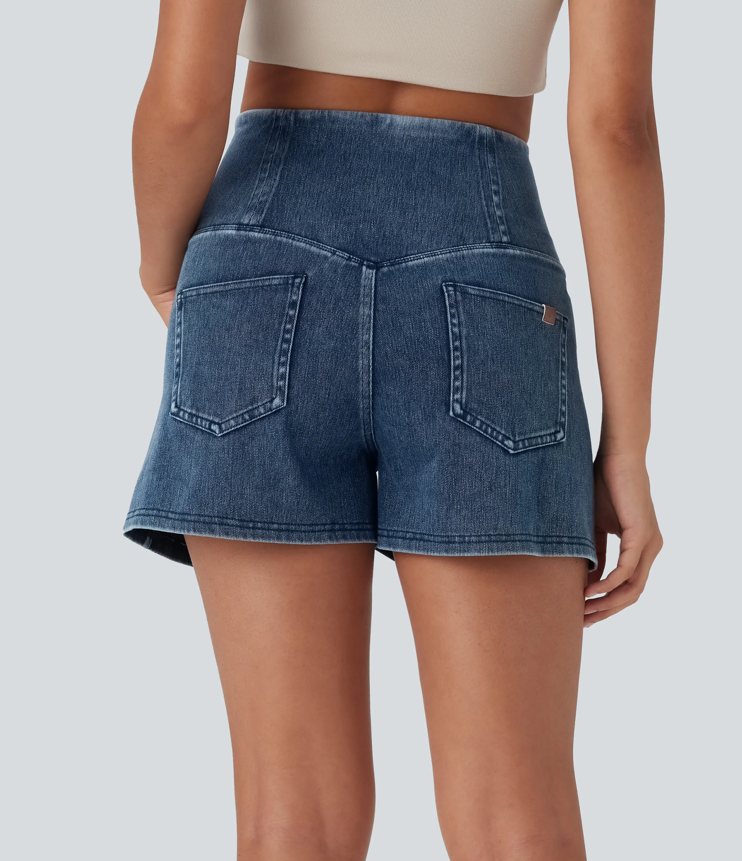 Halara Shorts Halara Flex™ Denim mezclilla moldeadores elástica de tiro alto y reductor de abdomen con bolsillos - Tide Blue Denim - XL(regular) sold by Halara product image thumbnail 3