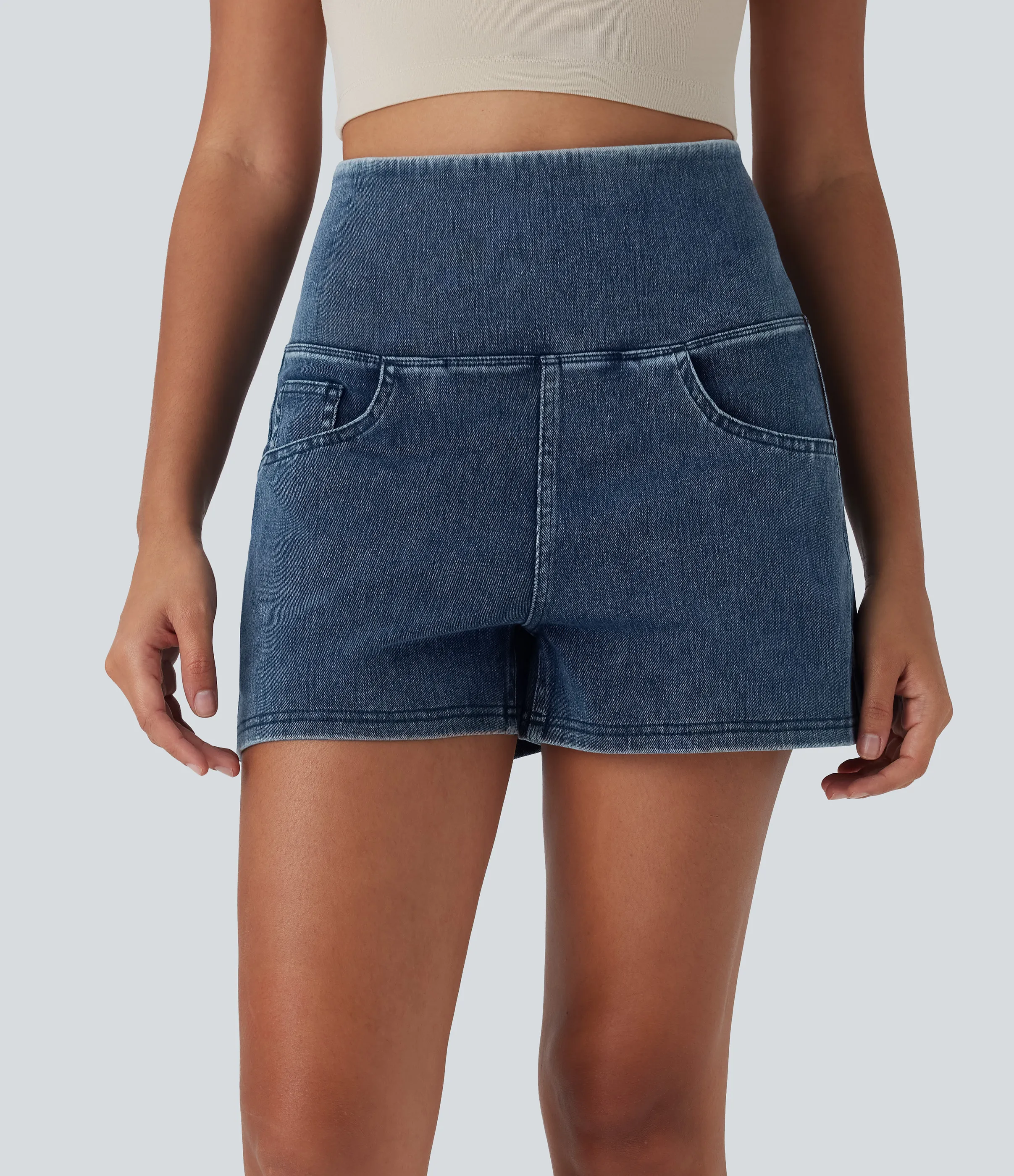 Halara Shorts Halara Flex™ Denim mezclilla moldeadores elástica de tiro alto y reductor de abdomen con bolsillos - Tide Blue Denim - XL(regular) sold by Halara product image thumbnail 4
