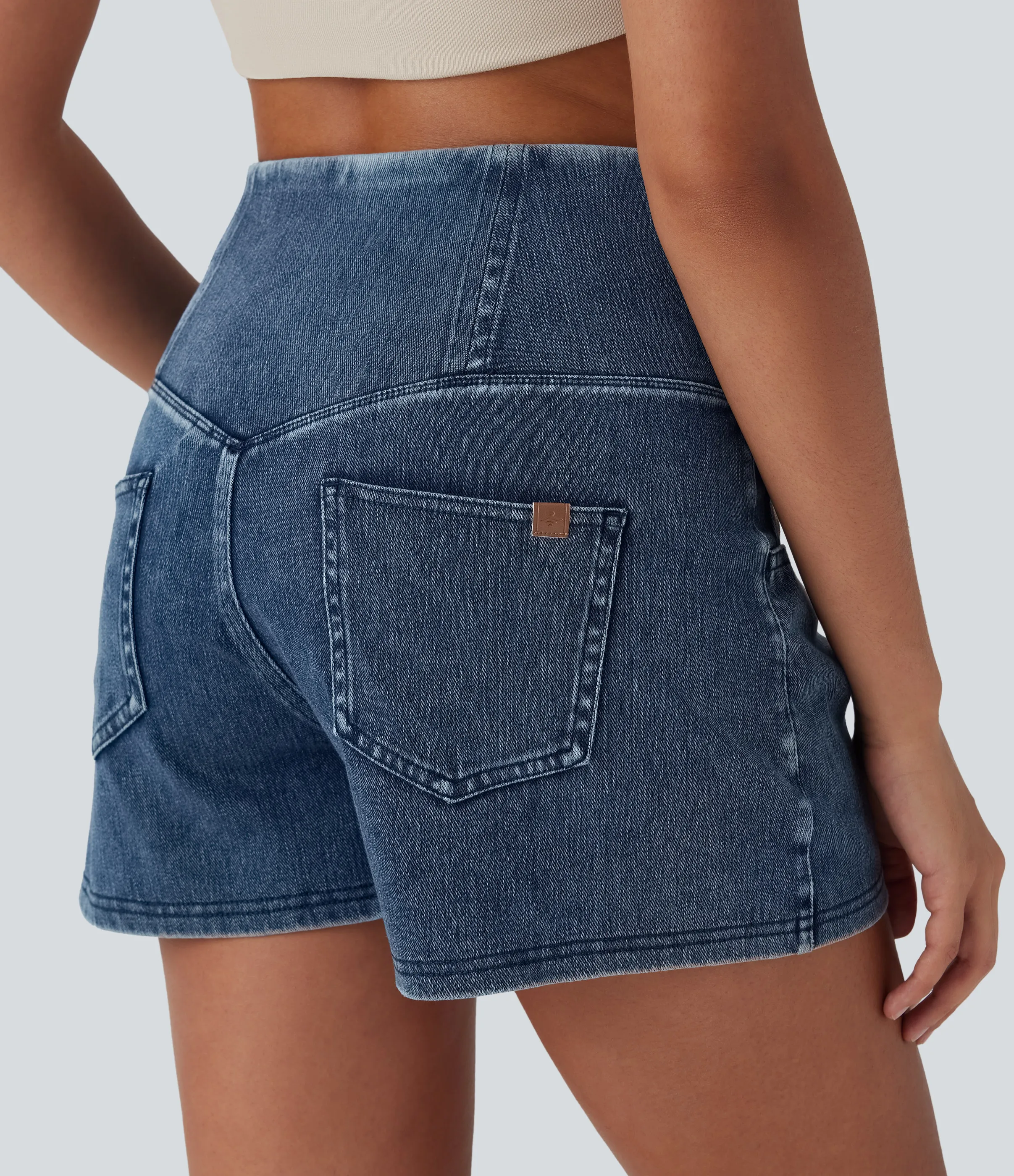 Halara Shorts Halara Flex™ Denim mezclilla moldeadores elástica de tiro alto y reductor de abdomen con bolsillos - Tide Blue Denim - XL(regular) sold by Halara product image thumbnail 5