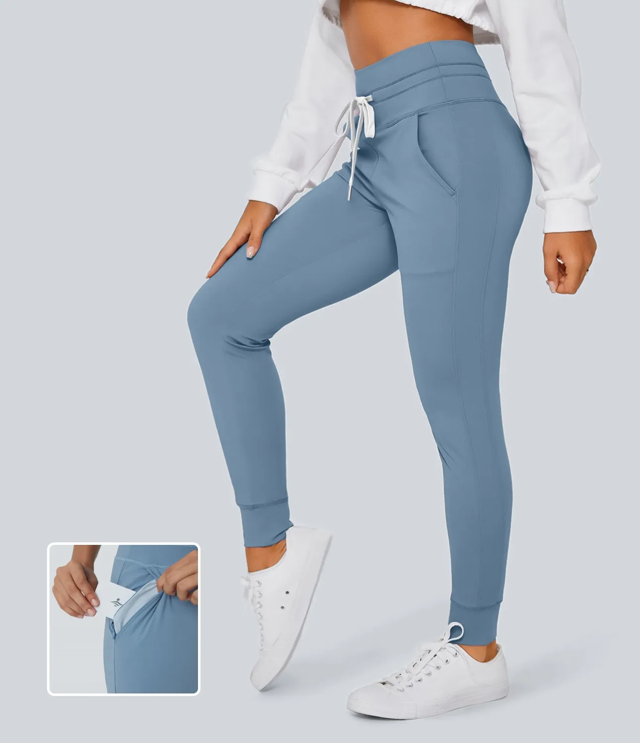 Halara Joggers Softlyzero™ Plush liso largo completo bolsillo lateral cordón tiro alto - Grey Blue - S(petite) sold by Halara product image thumbnail 2