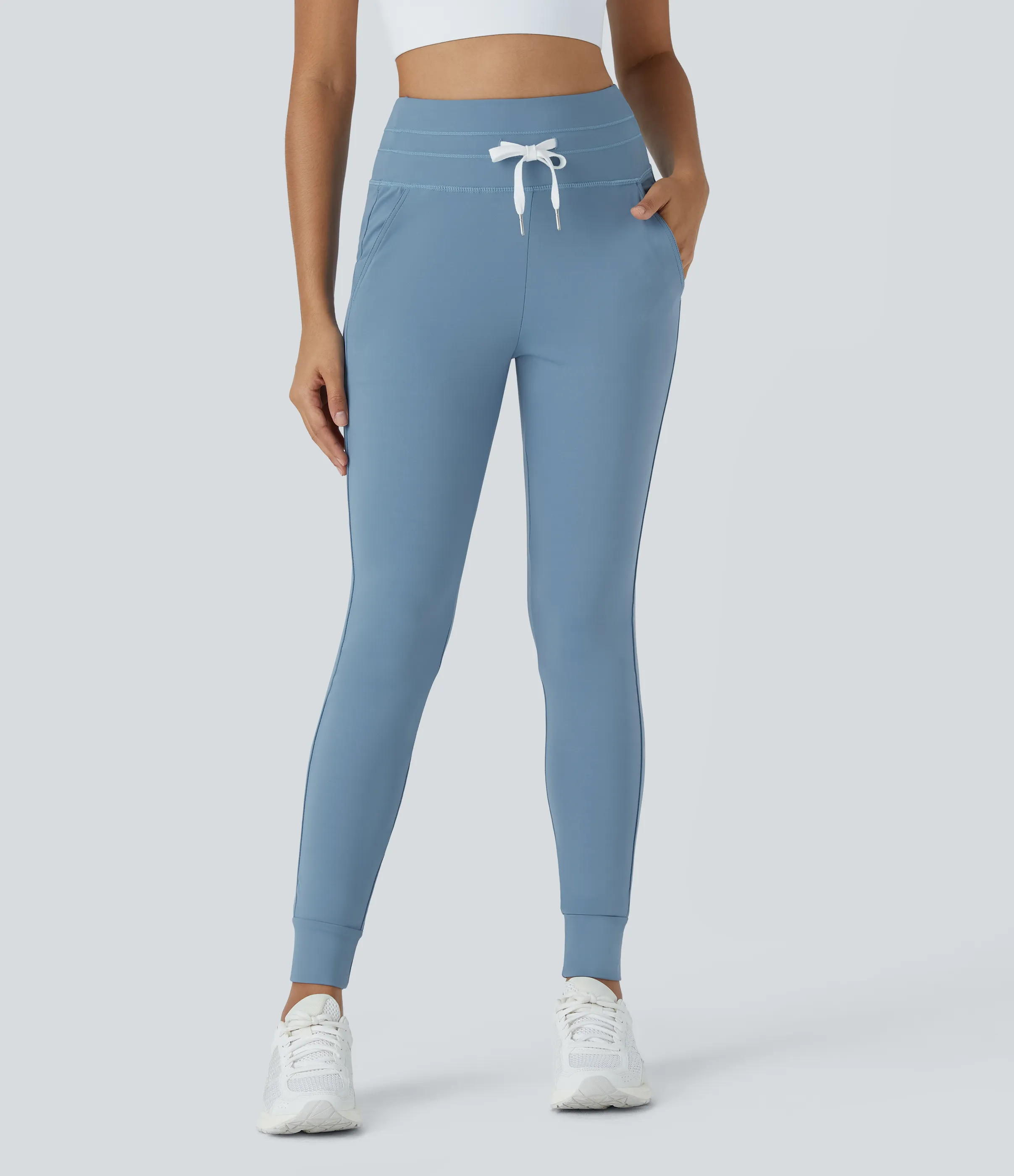 Halara Joggers Softlyzero™ Plush liso largo completo bolsillo lateral cordón tiro alto - Grey Blue - S(petite) sold by Halara product image thumbnail 4