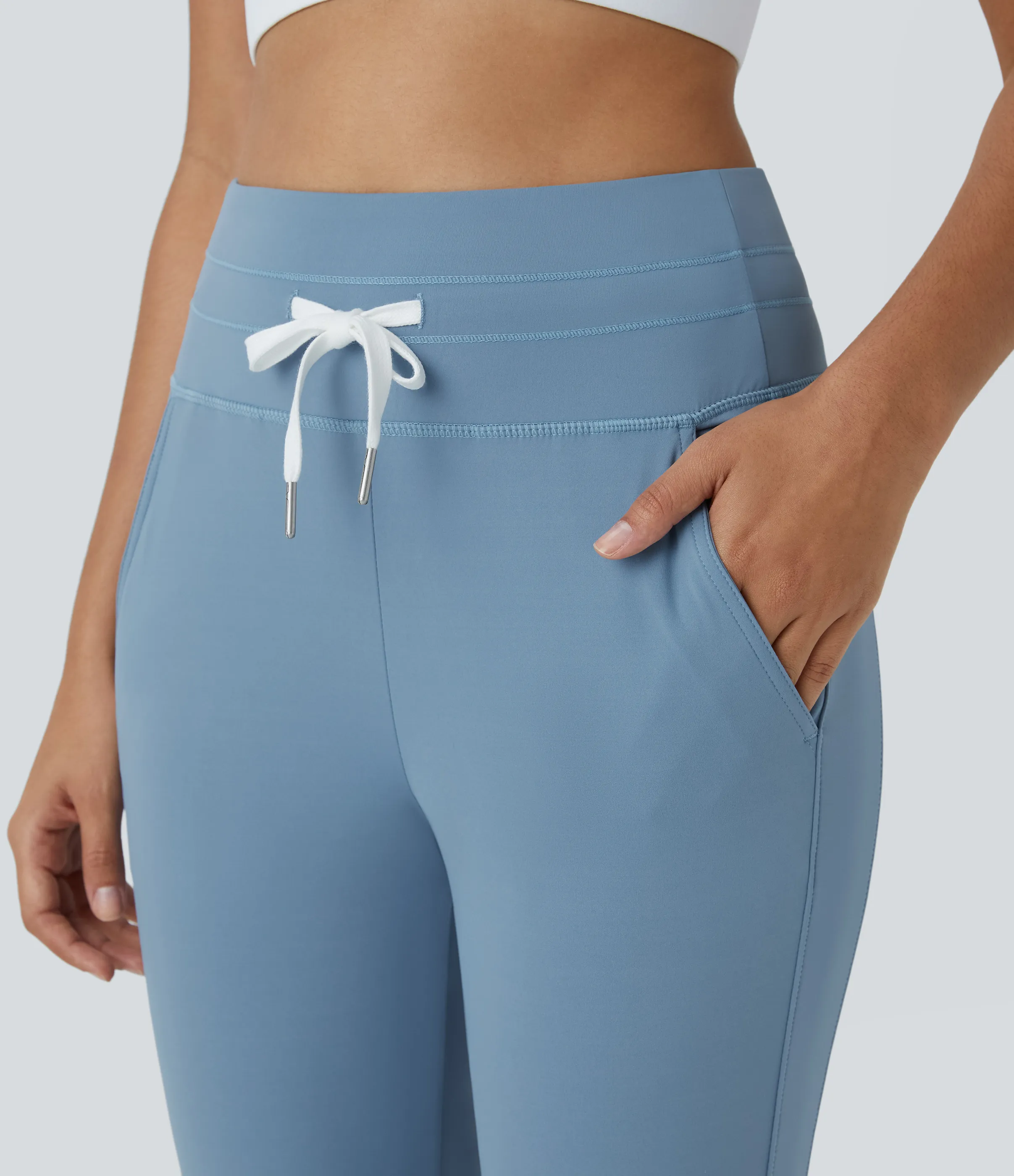 Halara Joggers Softlyzero™ Plush liso largo completo bolsillo lateral cordón tiro alto - Grey Blue - S(petite) sold by Halara product image thumbnail 5