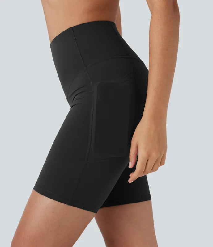 Halara Pantalón corto Halara UltraSculpt™ SoCinched ciclista tiro alto control abdomen realce glúteo bolsillo lateral moldeador 17.5cm - Black - L sold by Halara