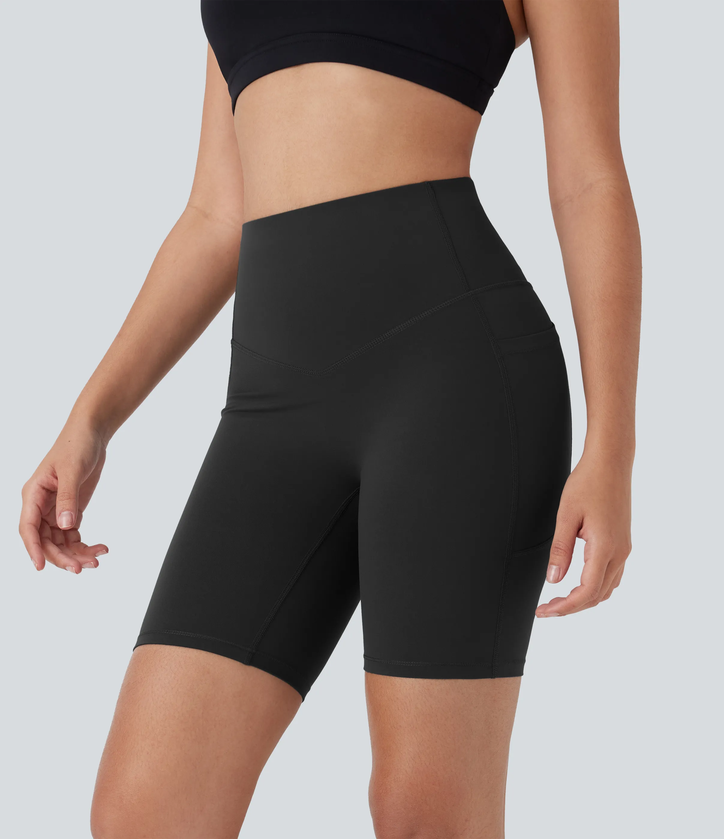 Halara Pantalón corto Halara UltraSculpt™ SoCinched ciclista tiro alto control abdomen realce glúteo bolsillo lateral moldeador 17.5cm - Black - L sold by Halara product image thumbnail 5