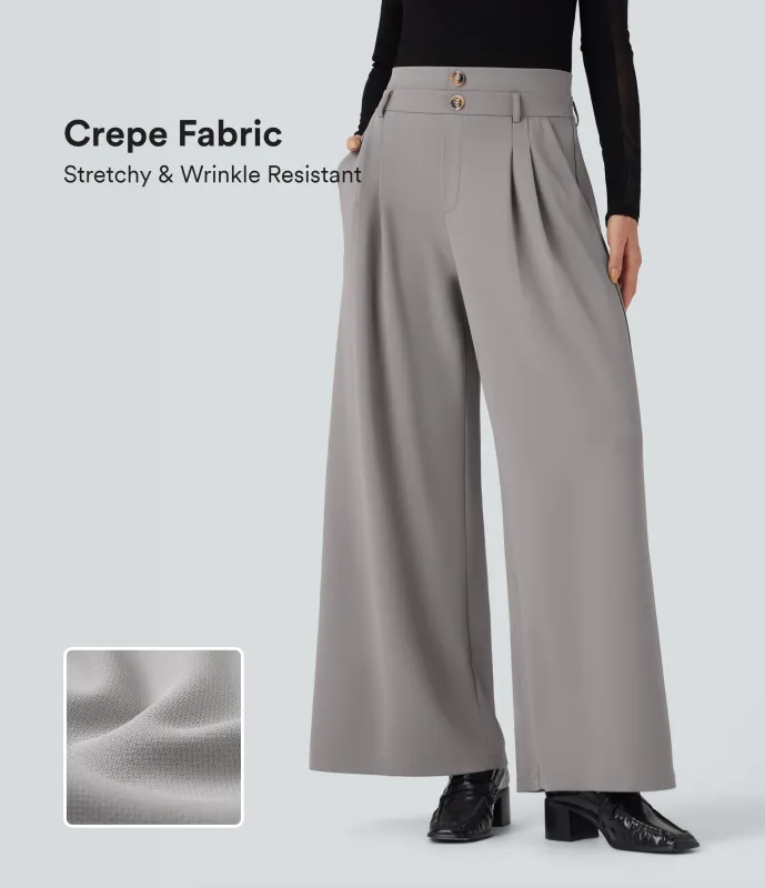 Halara Pantalones de oficina anchos Halara Flex™ de crepé con tiro alto y doble cintura con bolsillos - Paloma - L(regular) sold by Halara