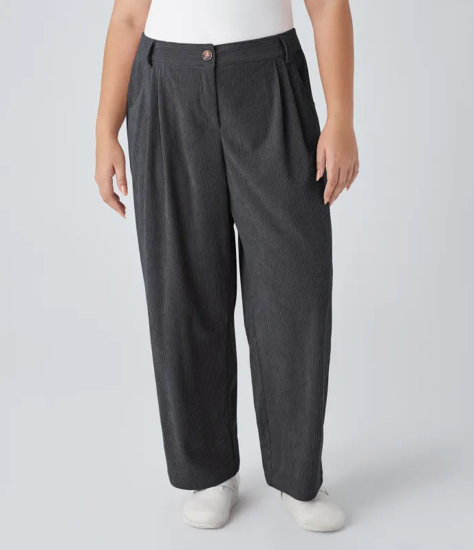 Halara Pantalones pana talla grande bolsillo lateral cremallera botón tiro medio - Nine Iron - 2X sold by Halara