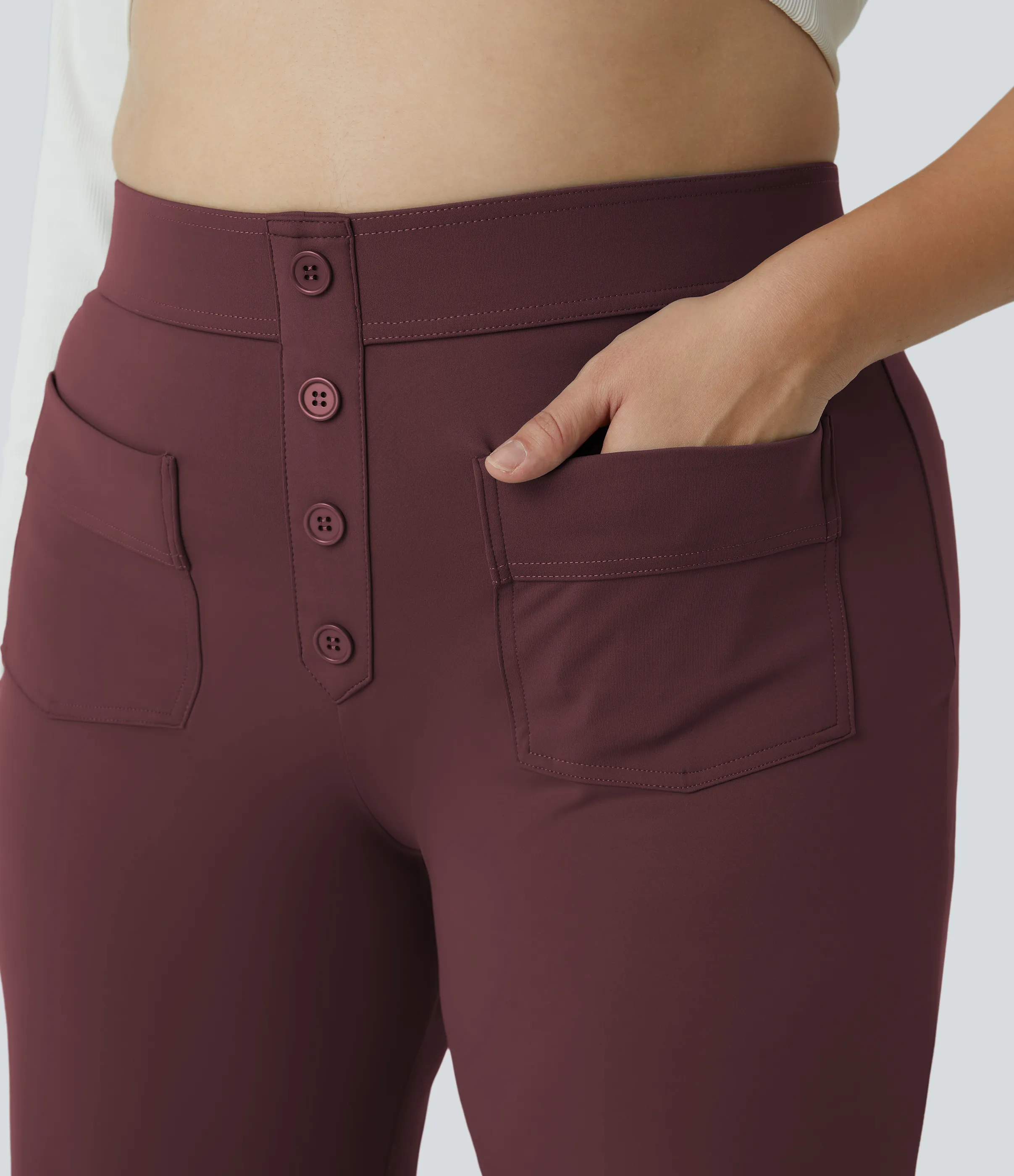Halara Pantalón tiro alto botón múltiple bolsillo pierna recta talla grande - Red Mahogany - 3X sold by Halara product image thumbnail 5