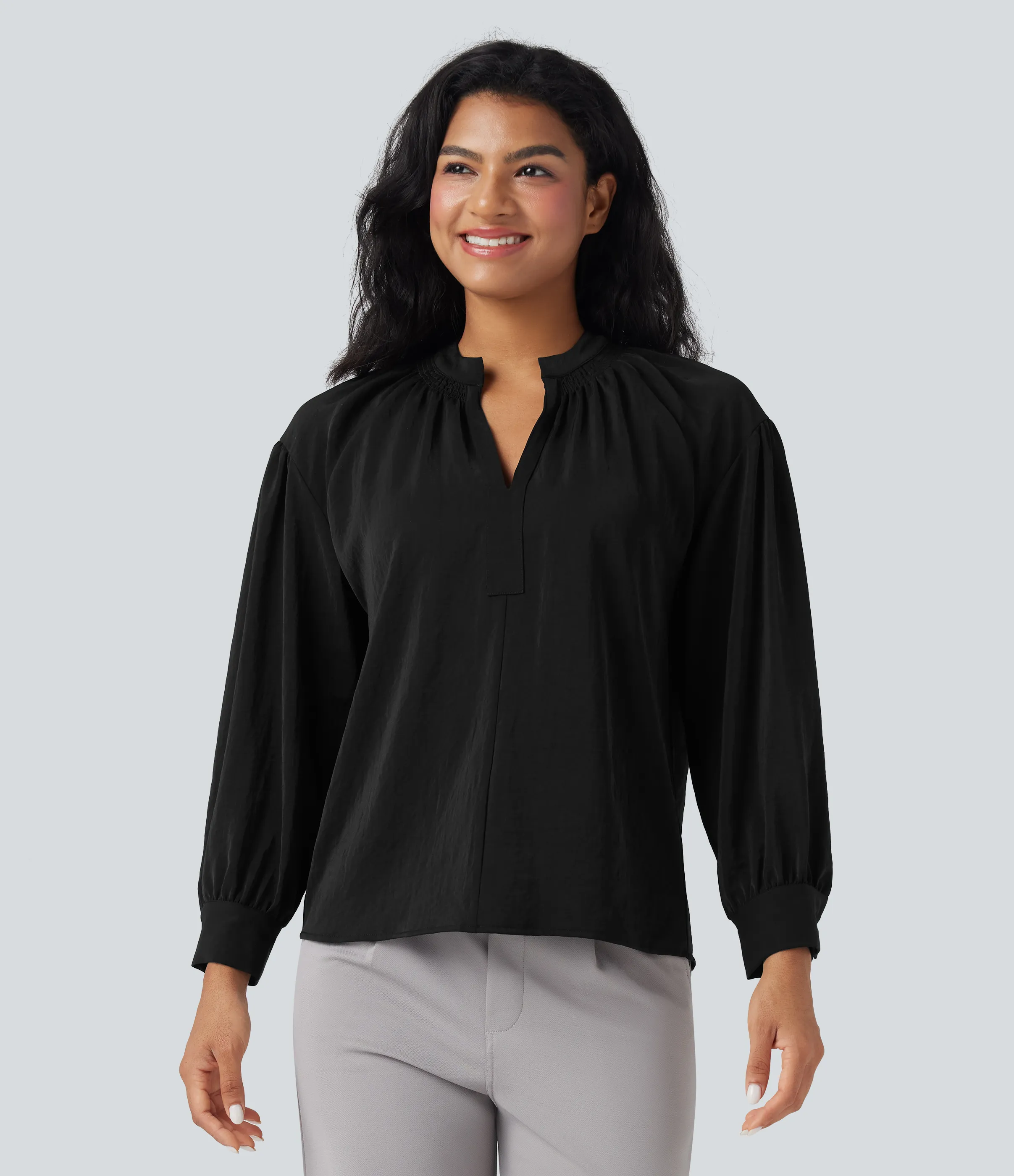 Halara Camisa de oficina de manga larga con cuello en V - Black - S sold by Halara product image thumbnail 5