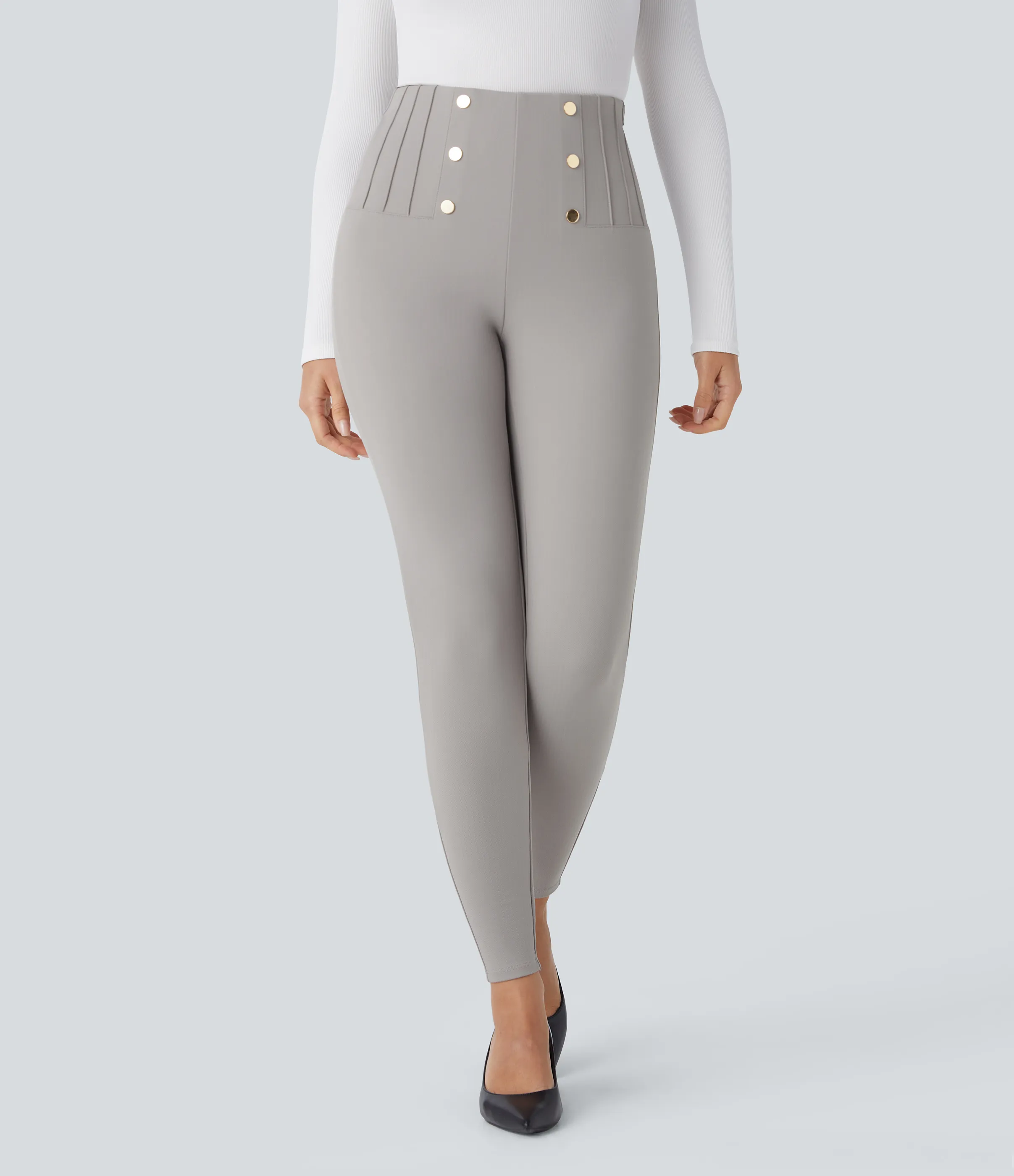 Halara Leggings SoCinched oficina espiga botón decorativo posterior control abdomen tiro alto - Mink Ash - L(7/8) sold by Halara product image thumbnail 4