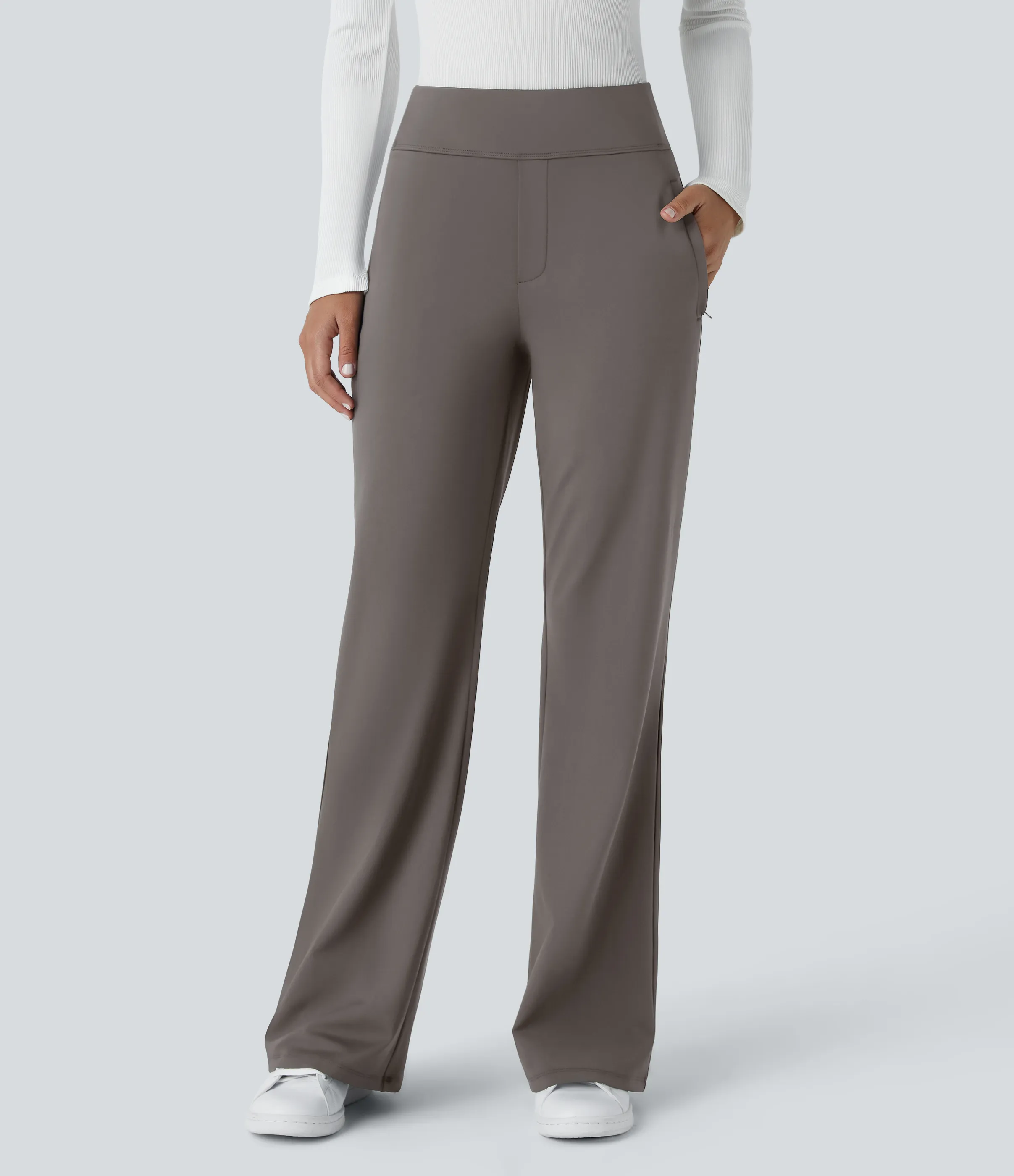 Halara Pantalón oficina acampanado bolsillo lateral tiro alto - Deep Red Grey - XS(petite) sold by Halara product image thumbnail 4