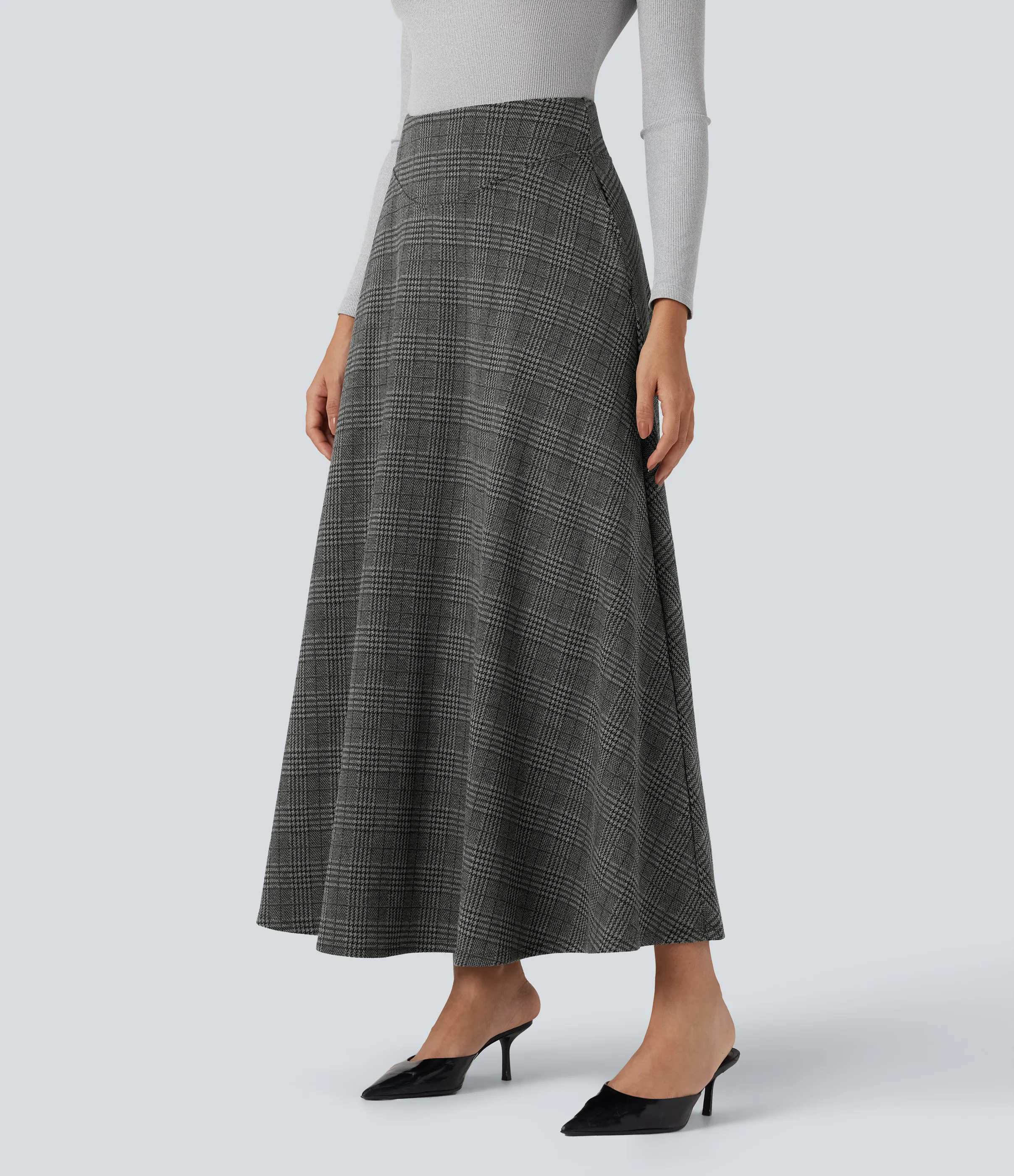 Halara Falda de oficina larga de pata de gallo con tiro alto y bolsillos - Dark Gray Plaid - XL(regular) sold by Halara product image thumbnail 4